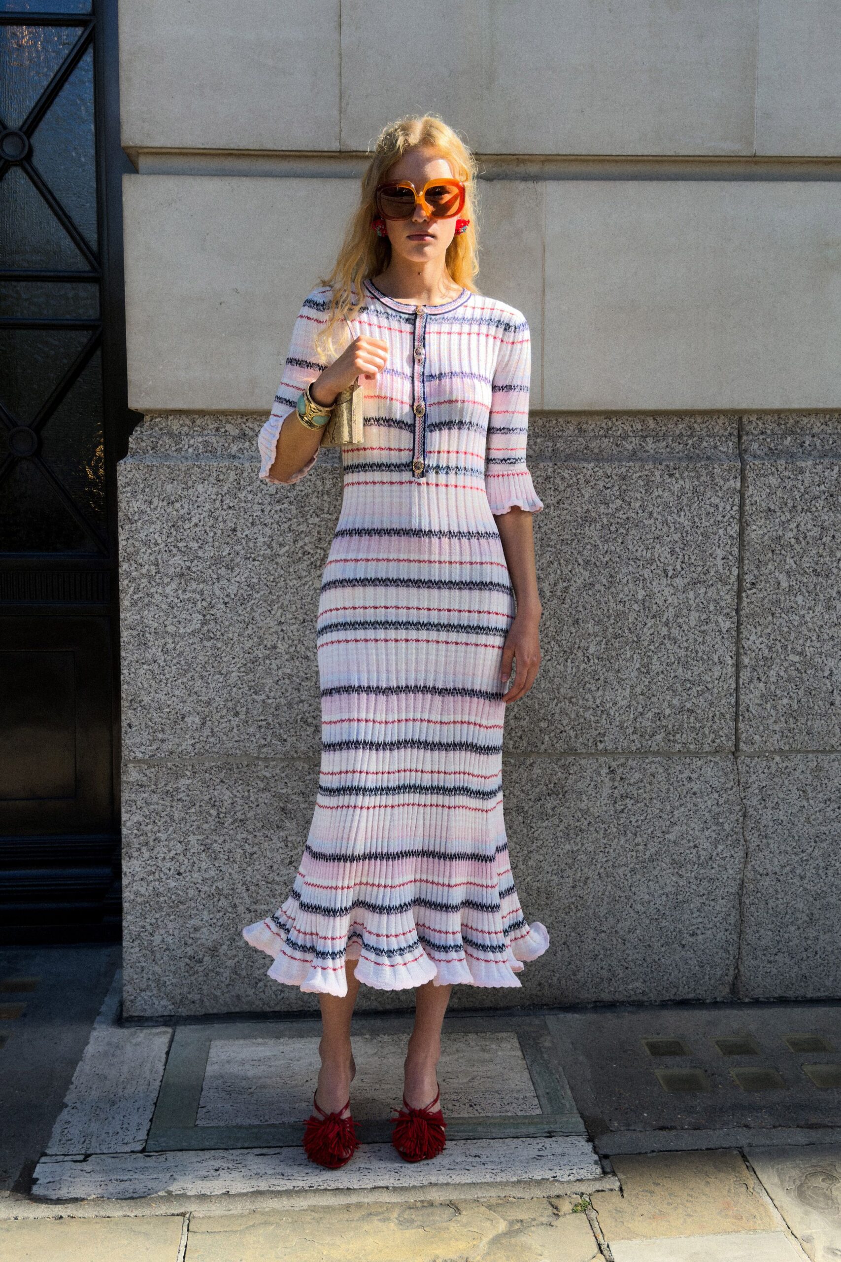 striped ribbed knit maxi dress