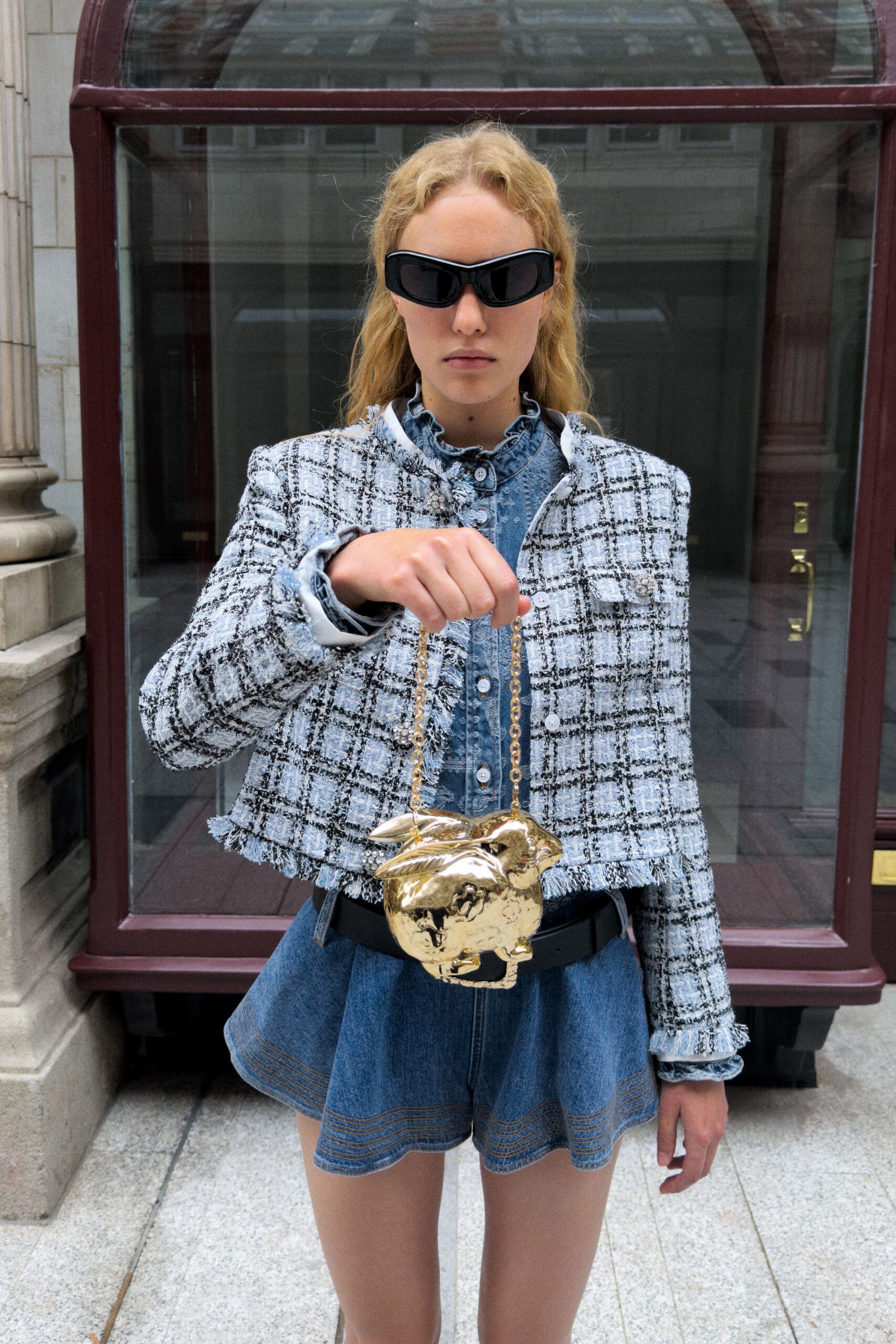 cropped checked tweed jacket