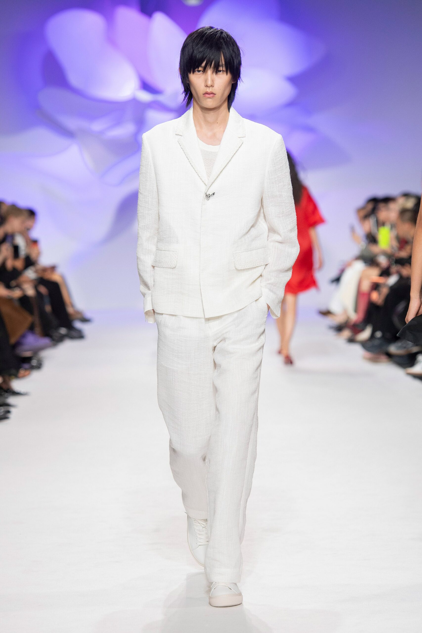 white relaxed wide-leg textured pants