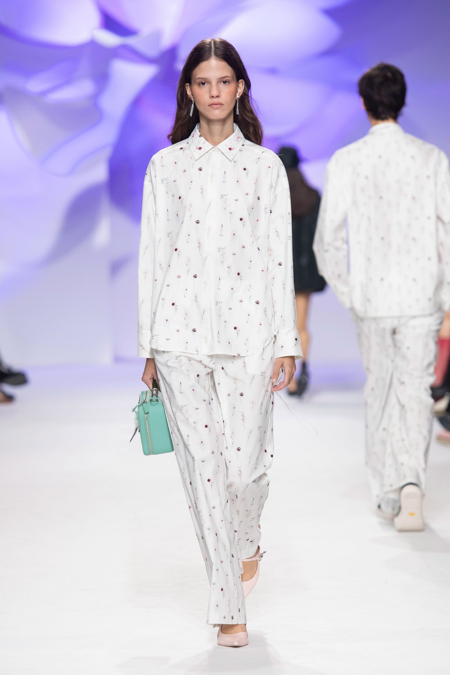 white relaxed floral flowing pants