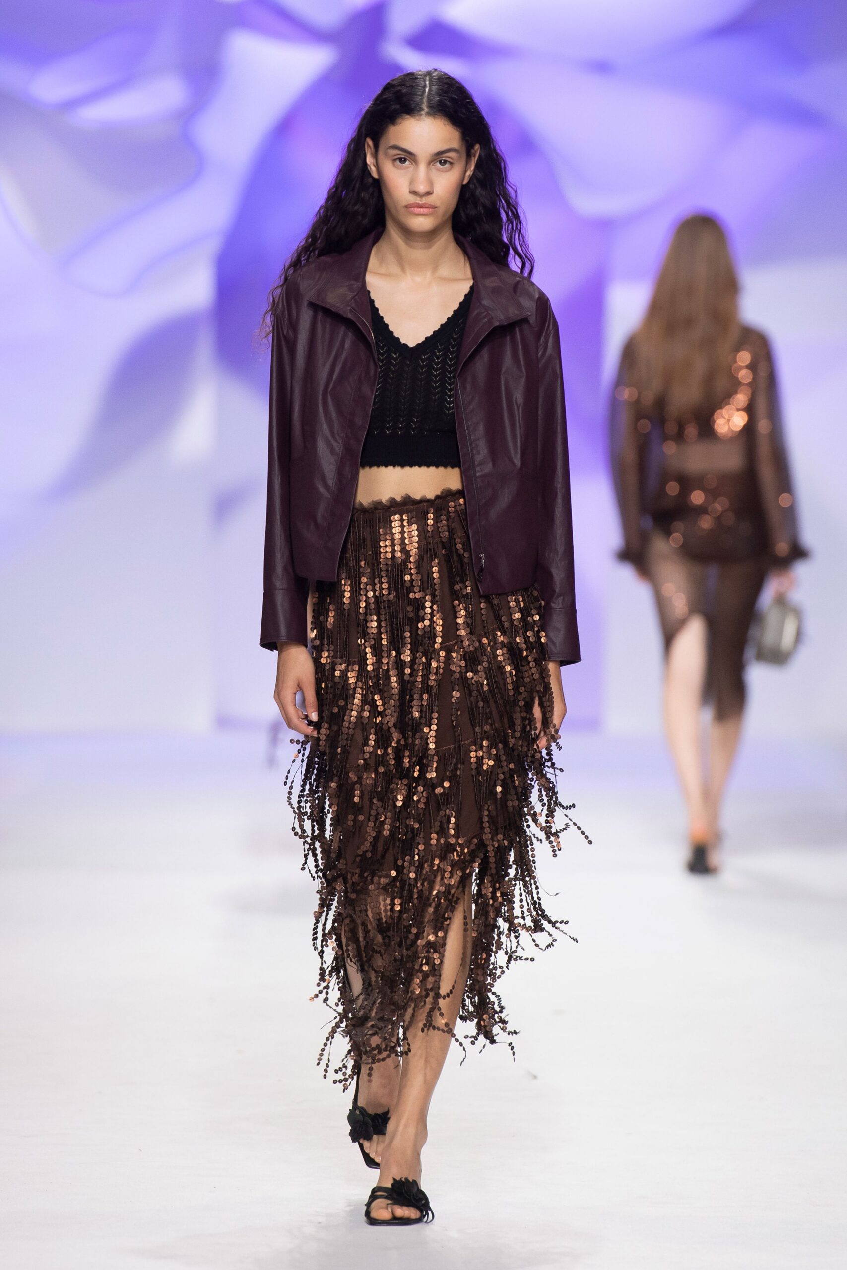 purple leather long-sleeve collared relaxed cropped jacket