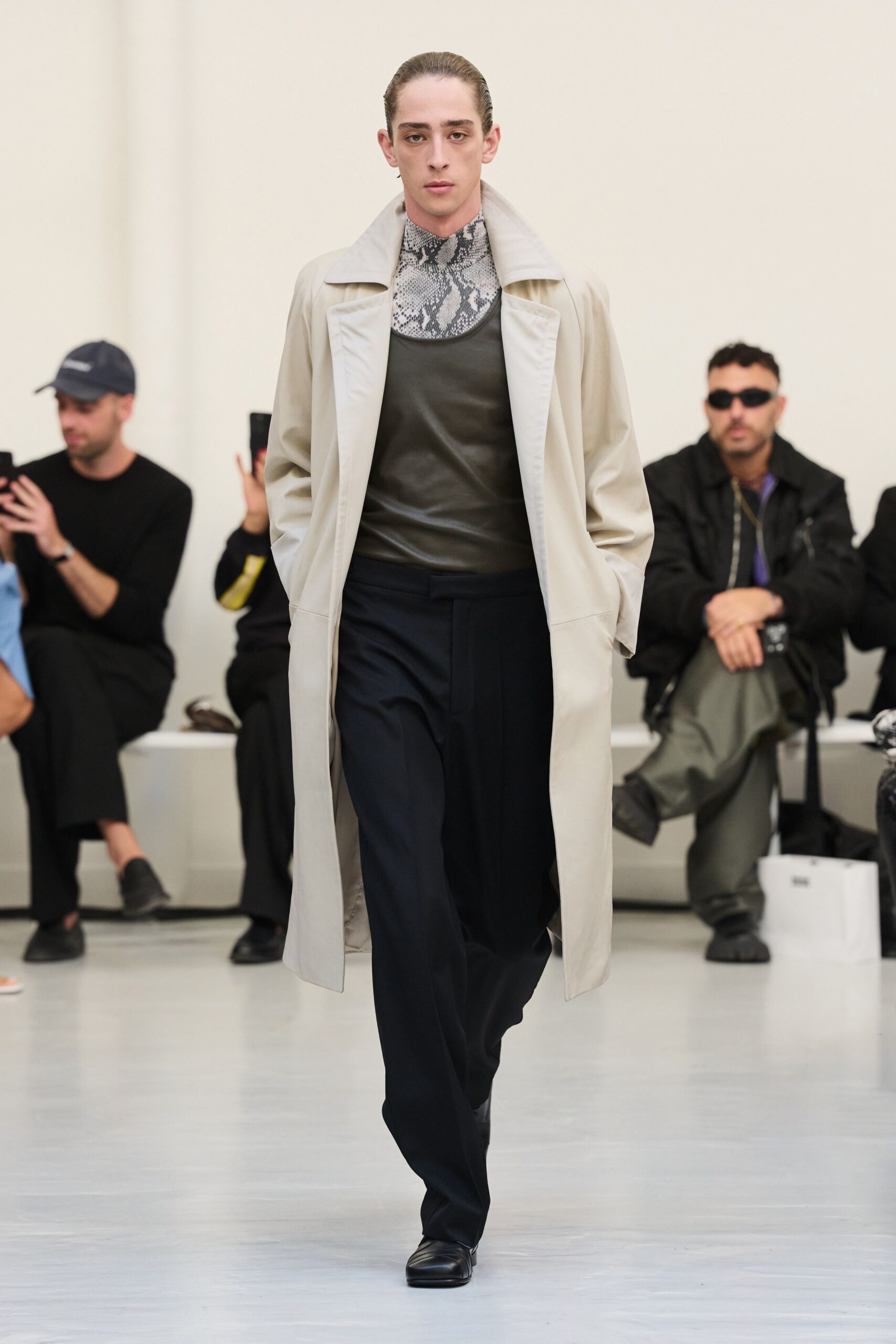 gray high-neck animal-print top