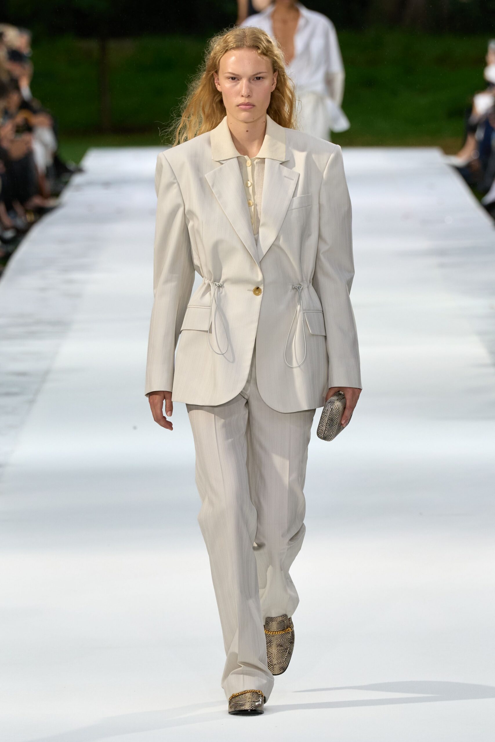 ivory drawstring waist blazer