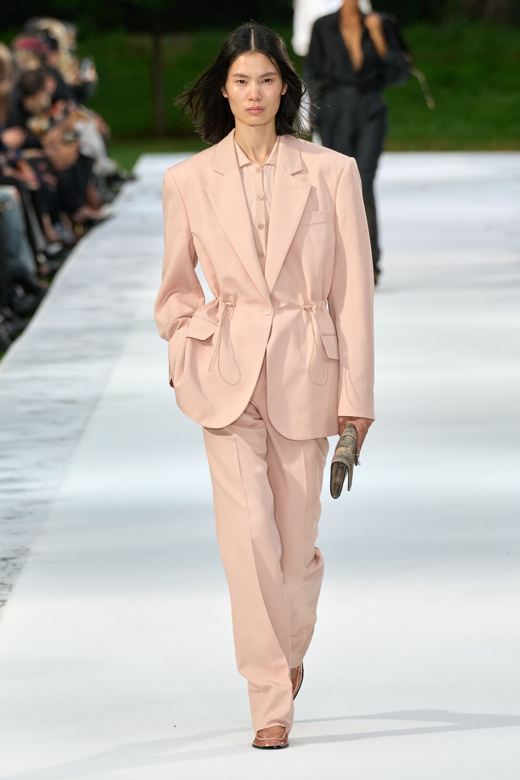 blush drawstring-waist tailored blazer