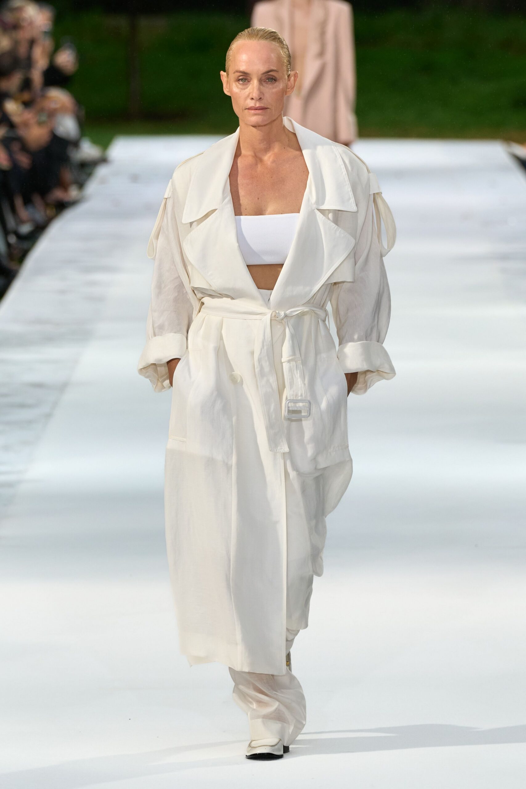 ivory organza long-sleeve collared relaxed belted coat