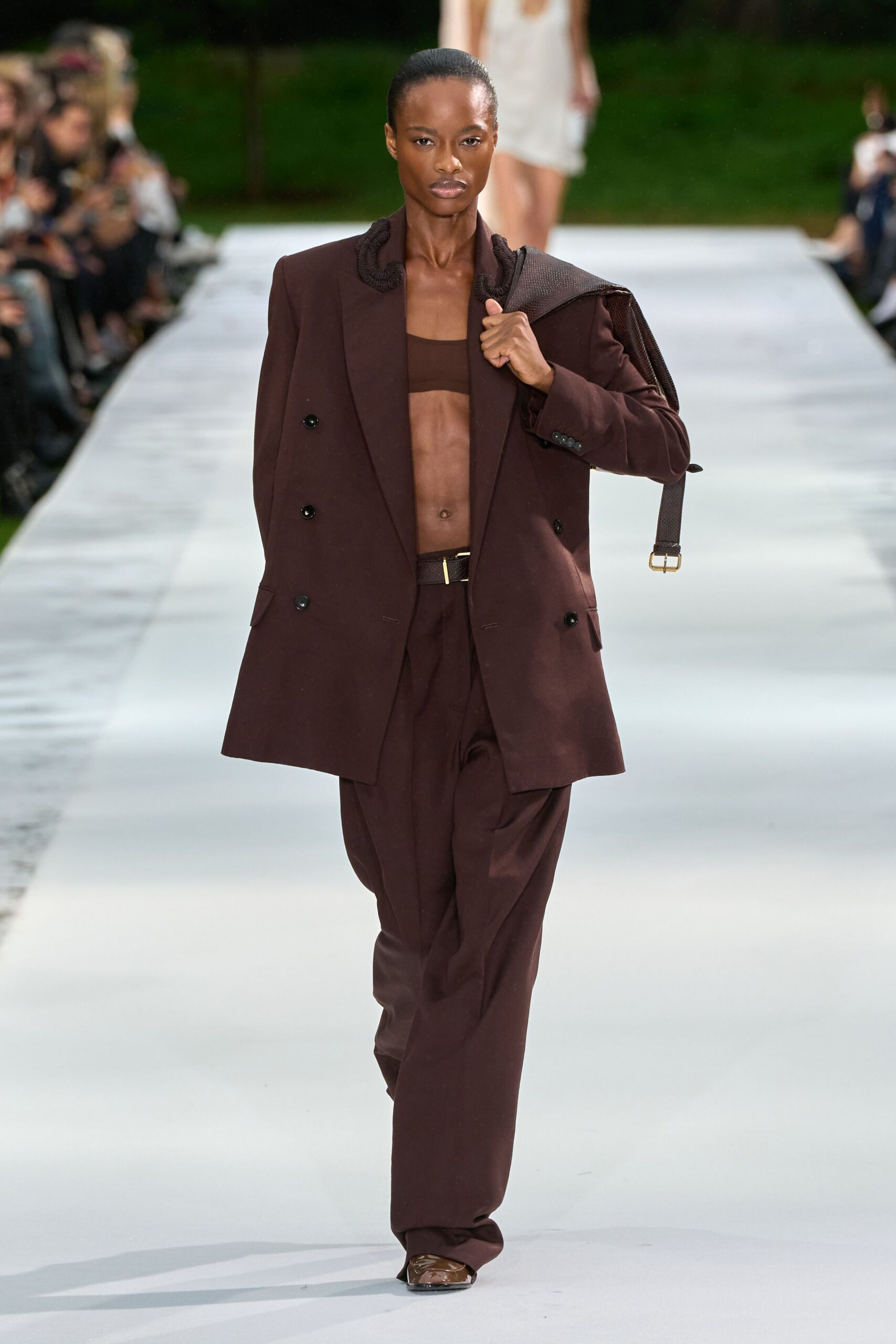 oversized double-breasted brown blazer