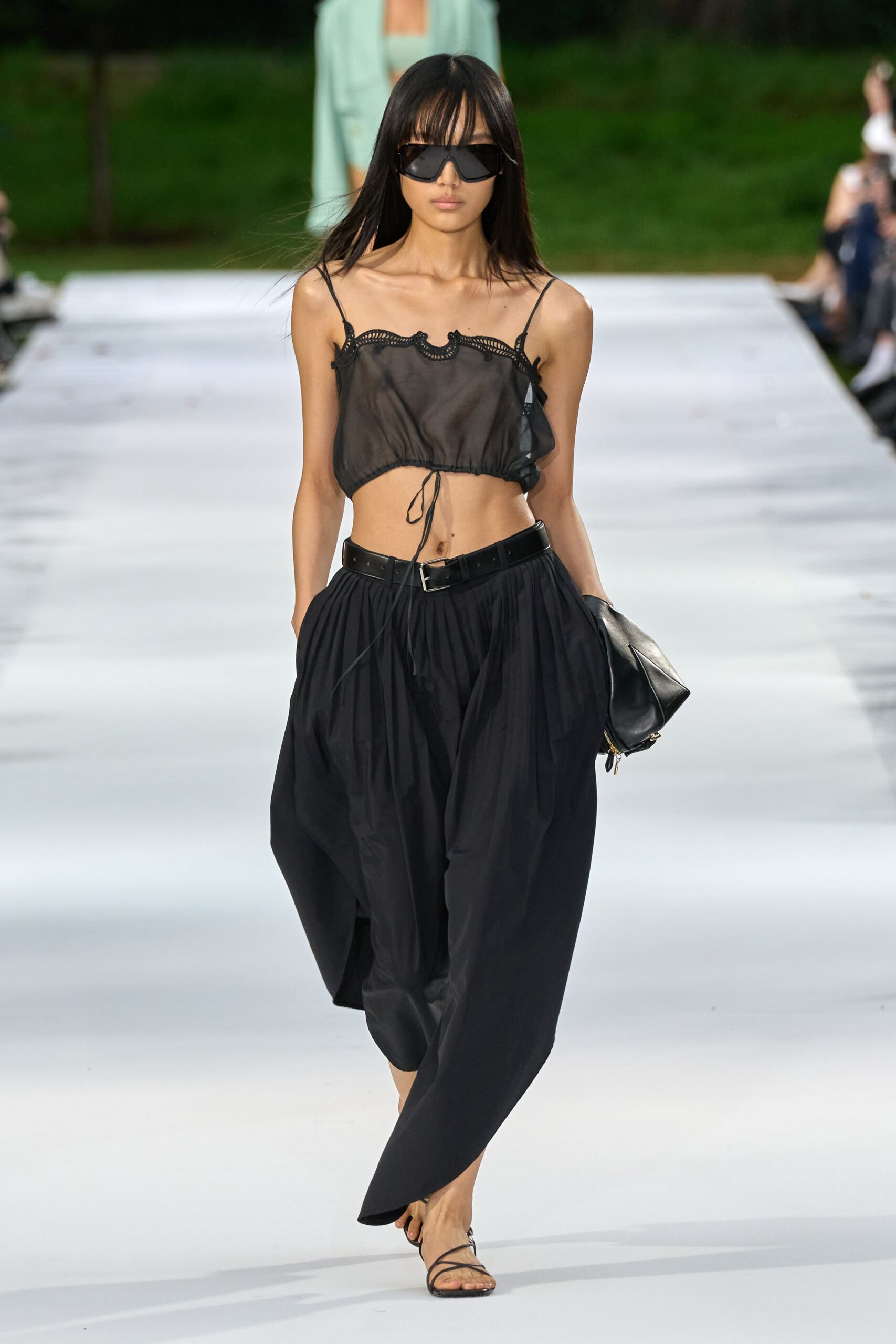 black sheer drawstring camisole top
