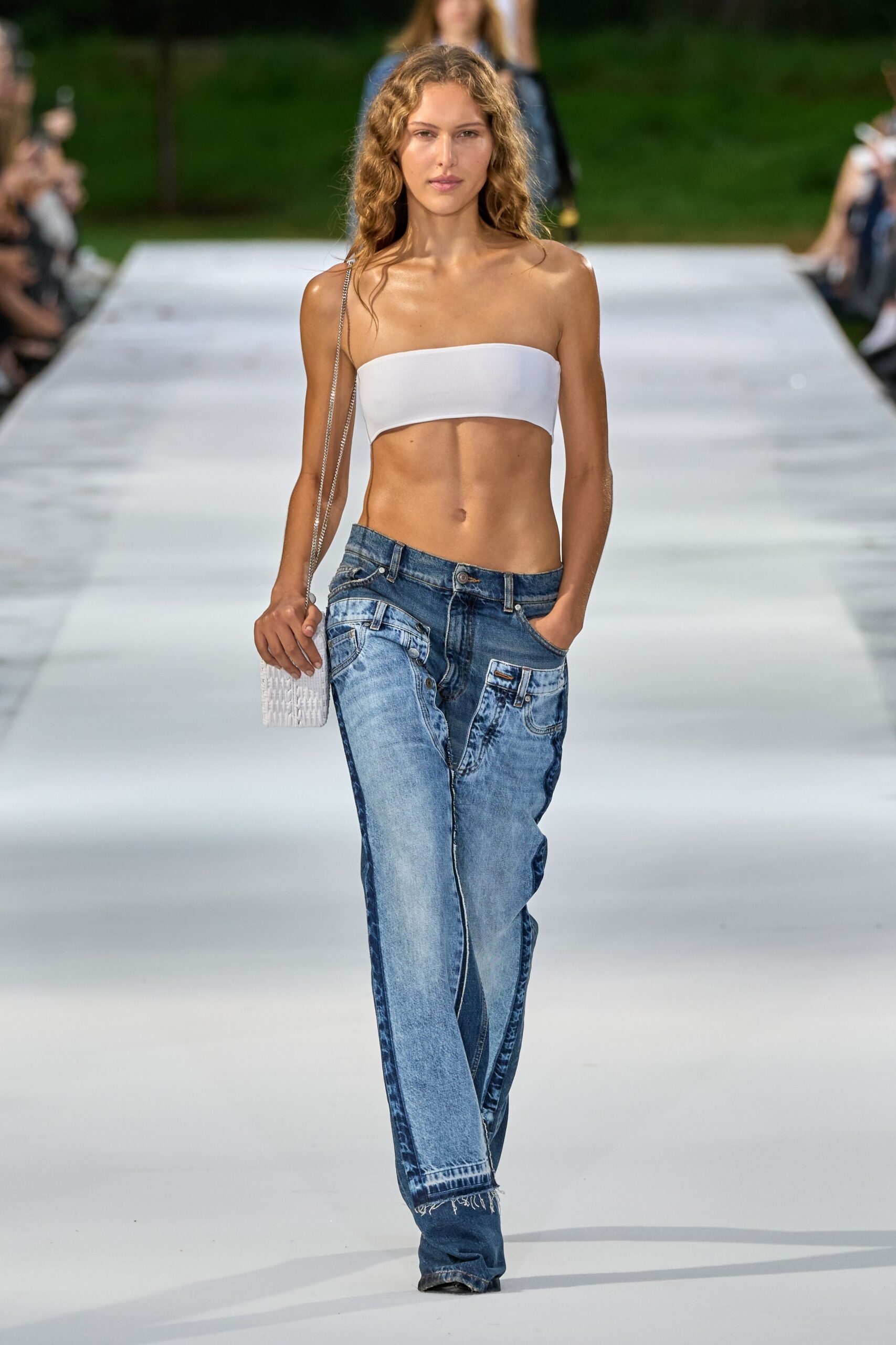 double-waist wide-leg jeans