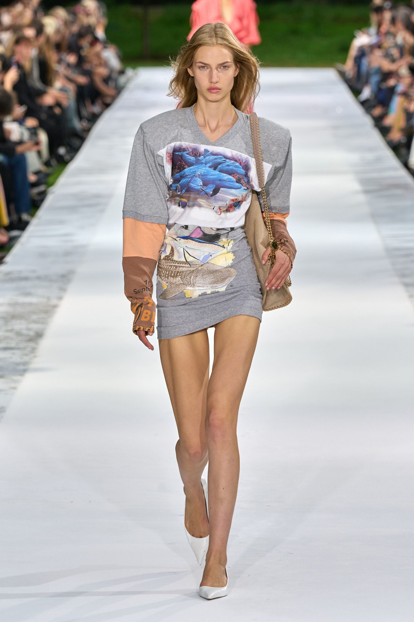 graphic collage ruched mini dress