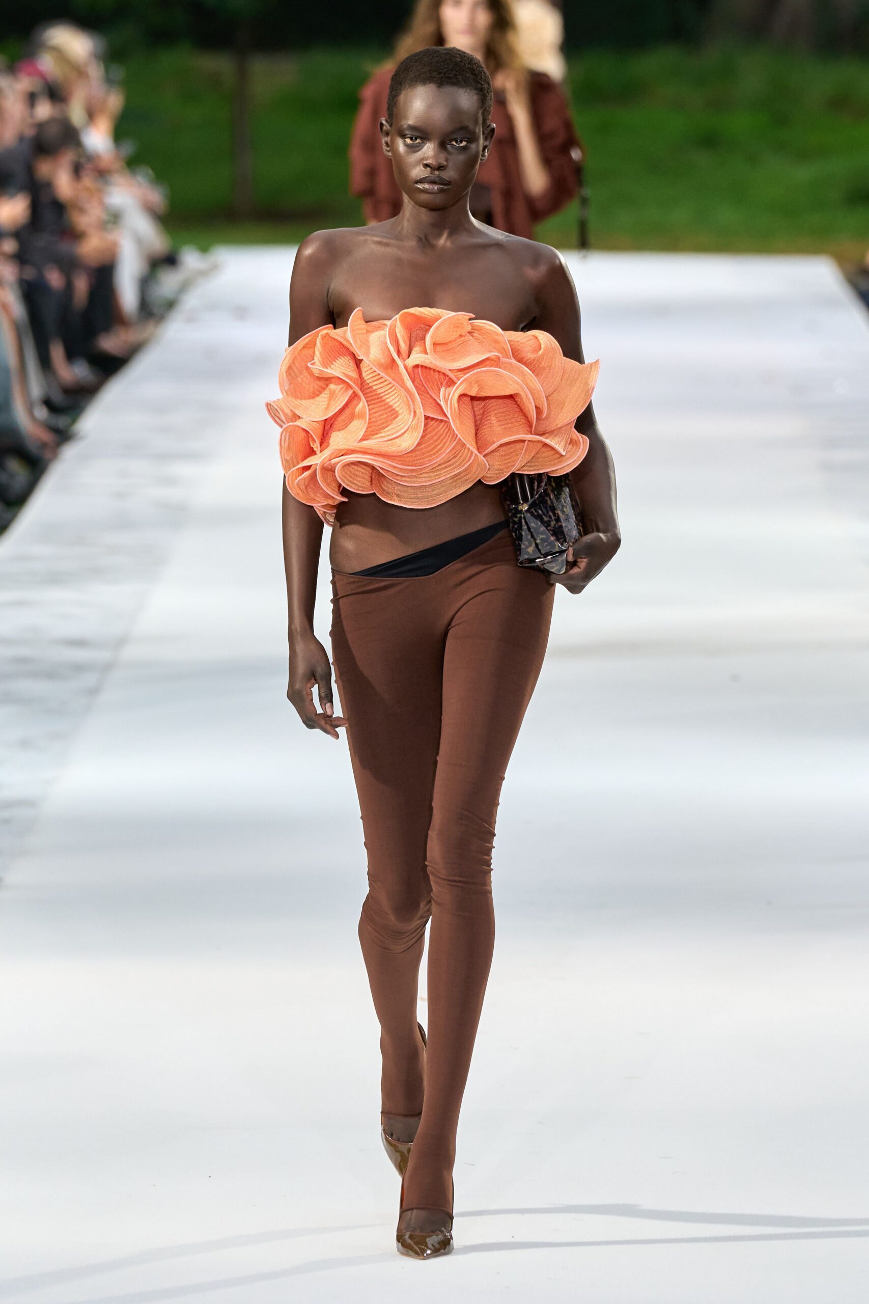 strapless rosette organza crop top