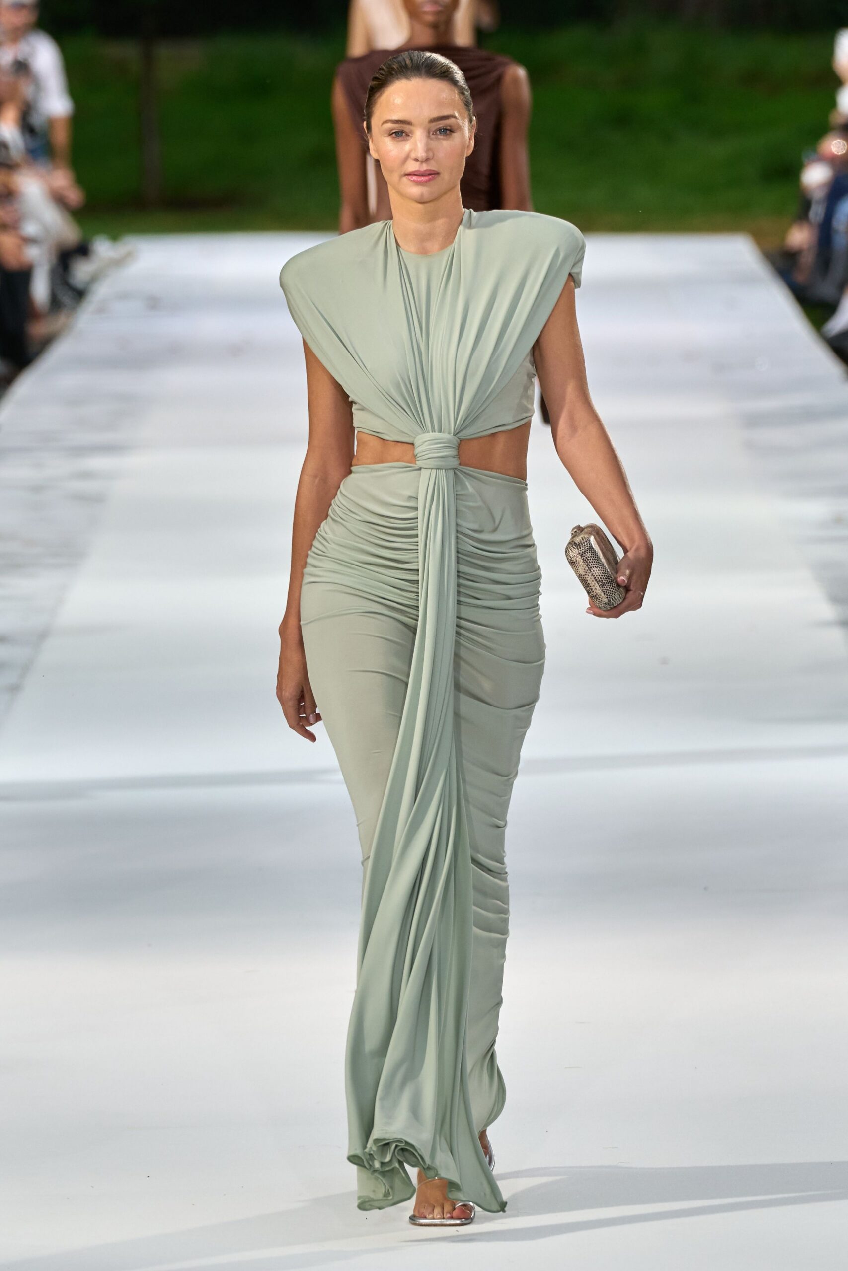 sage cutout draped jersey gown