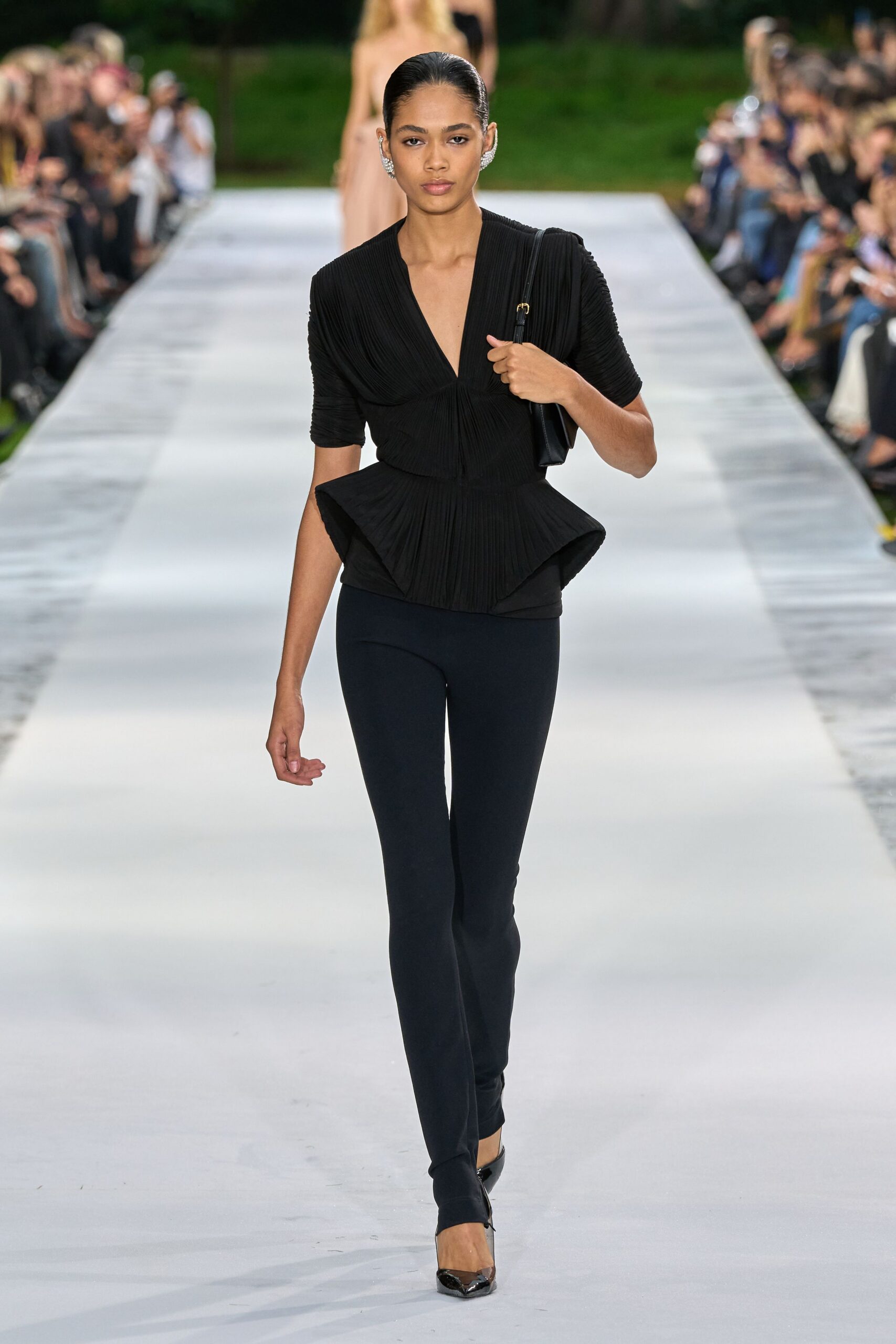 black pleated peplum top