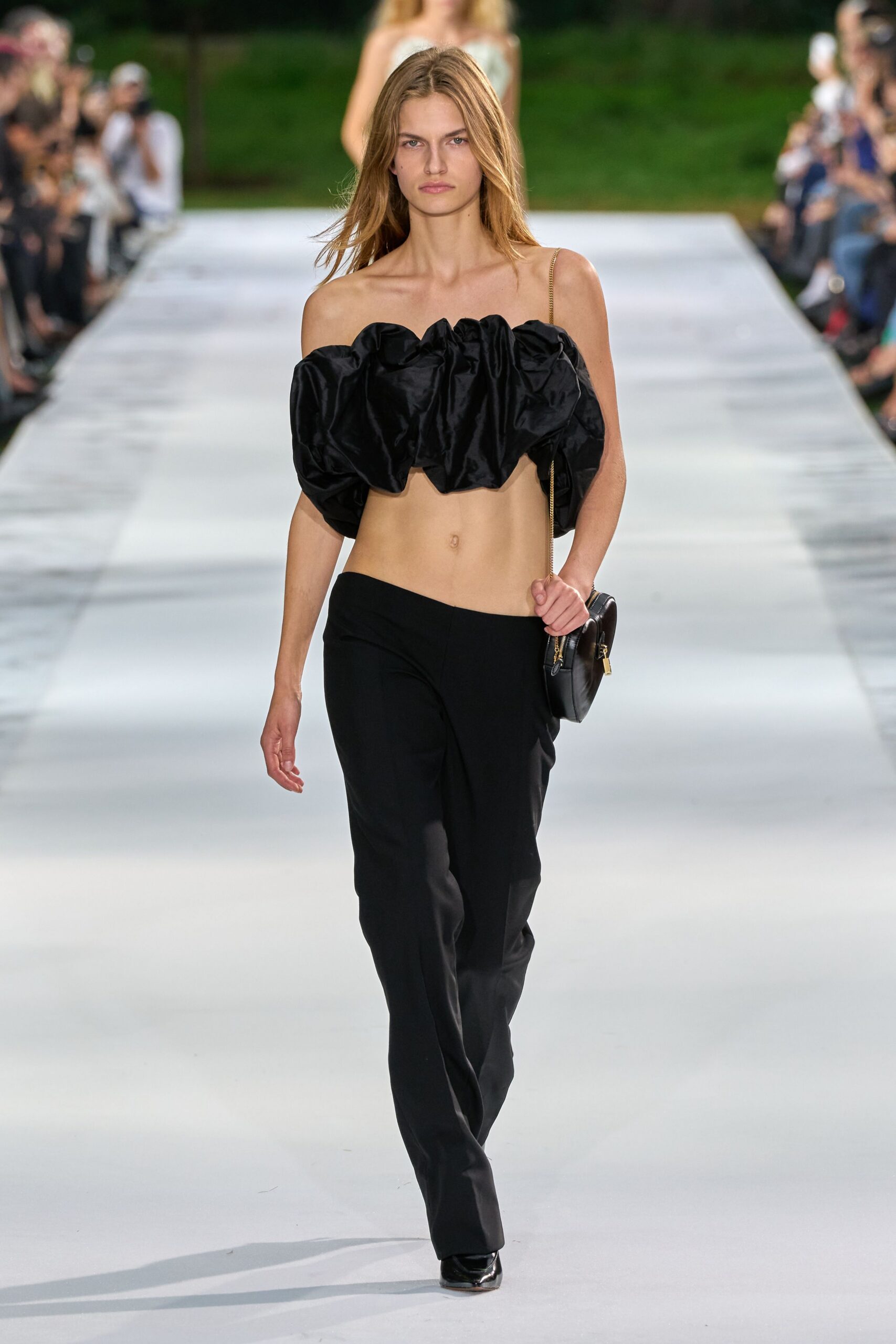 black ruched bubble crop top