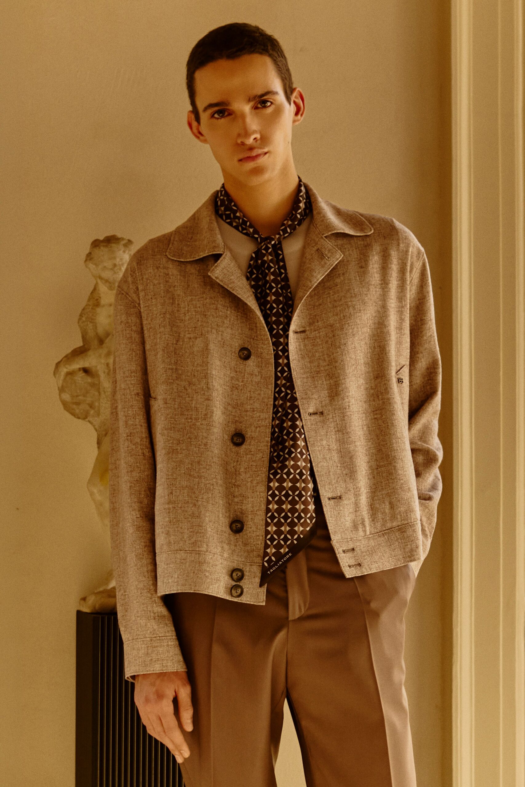 brown silk printed tie