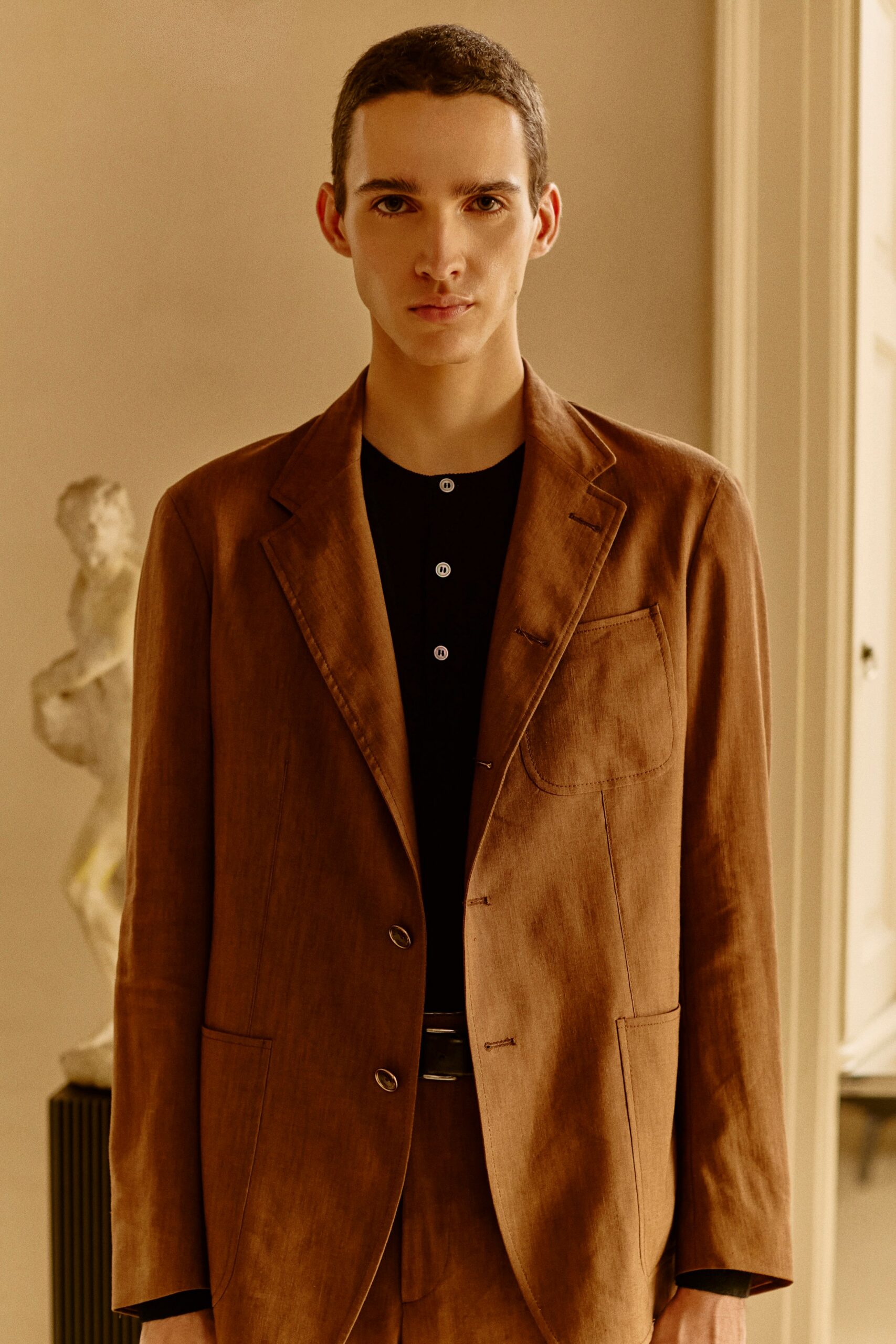 black high-neck buttoned shirt