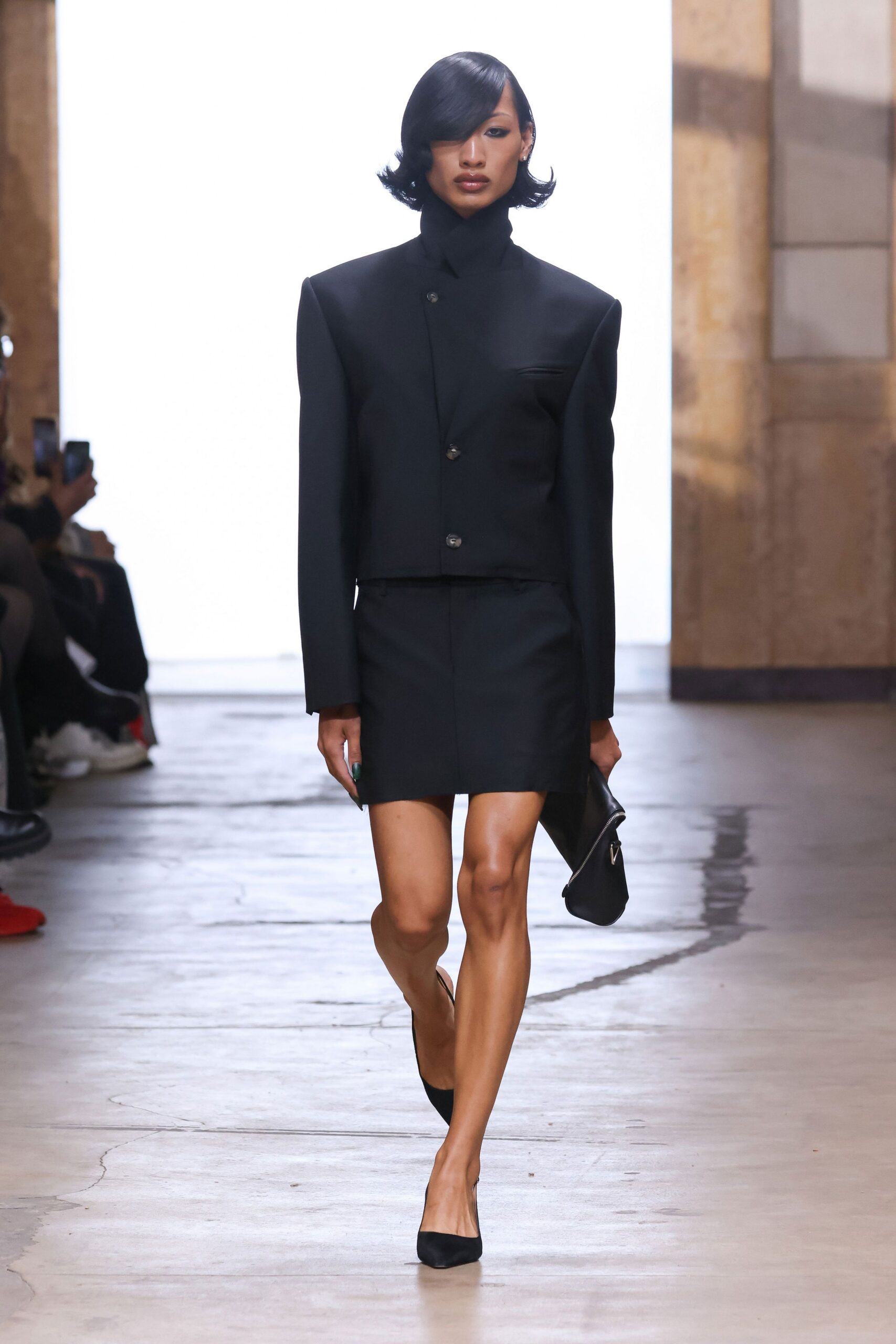 black structured mini skirt