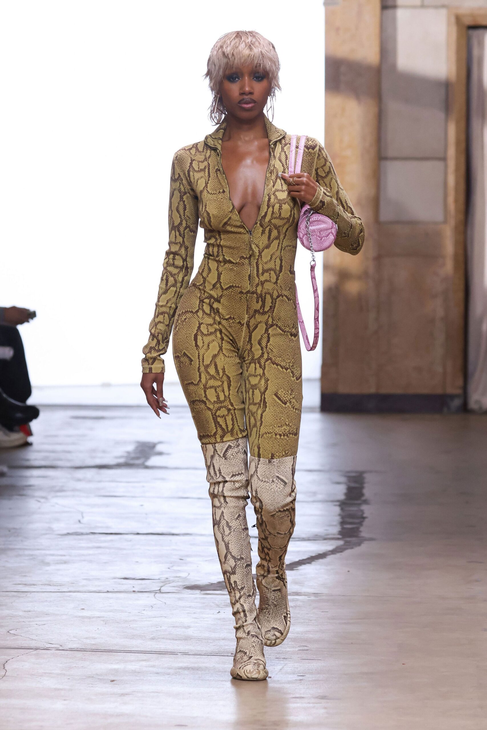 python-print plunging jumpsuit