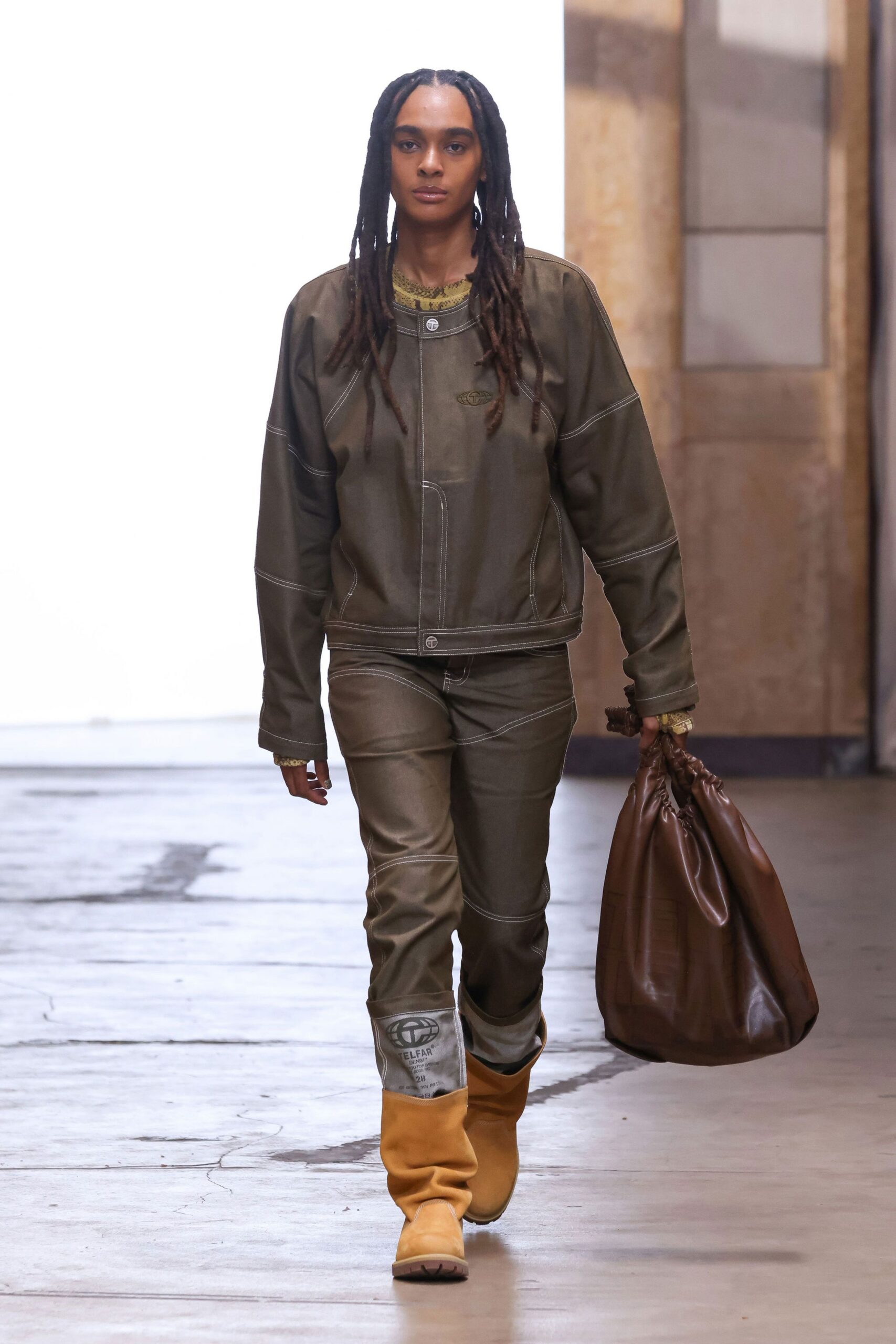 brown leather panelled pants