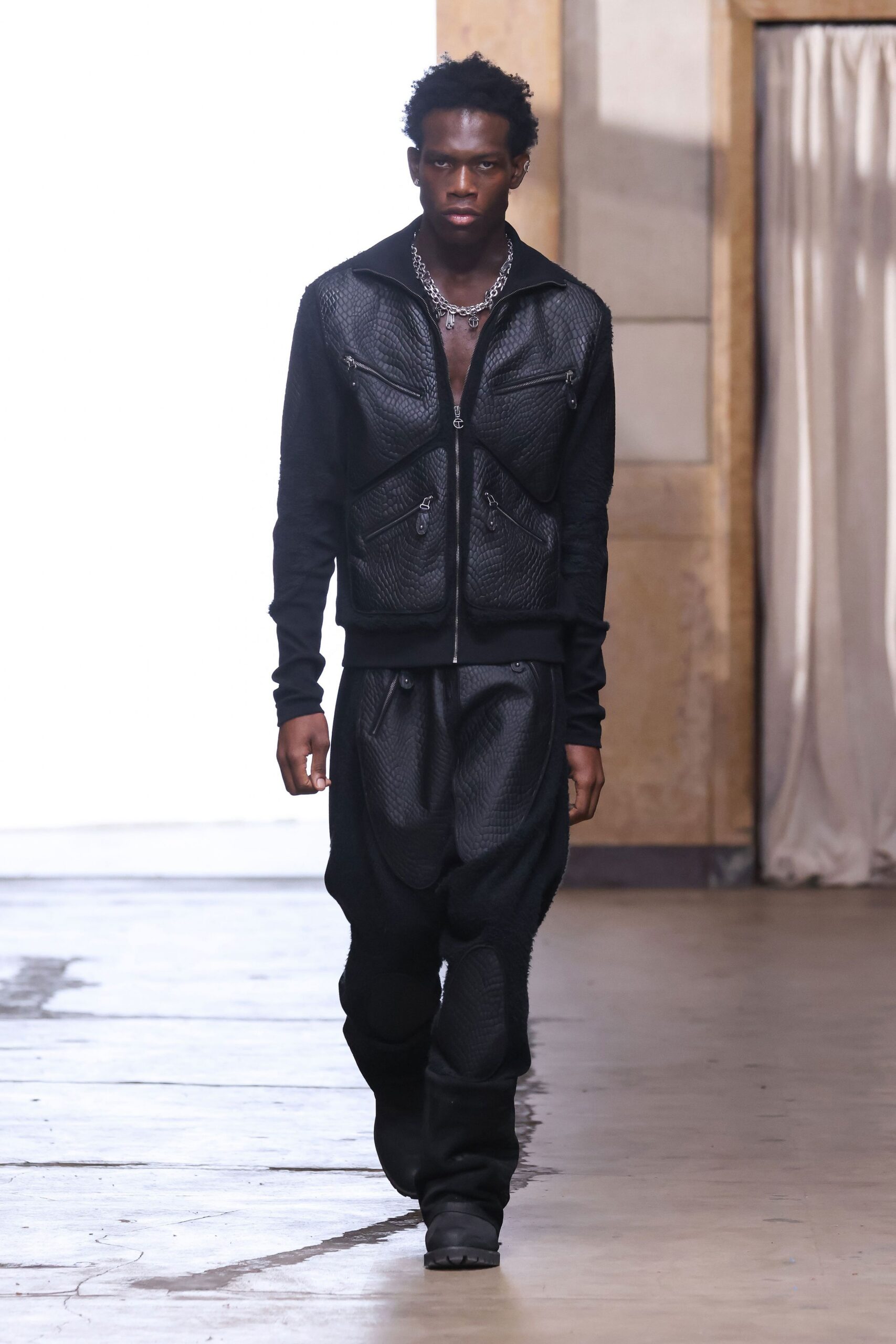 black embossed leather moto jacket