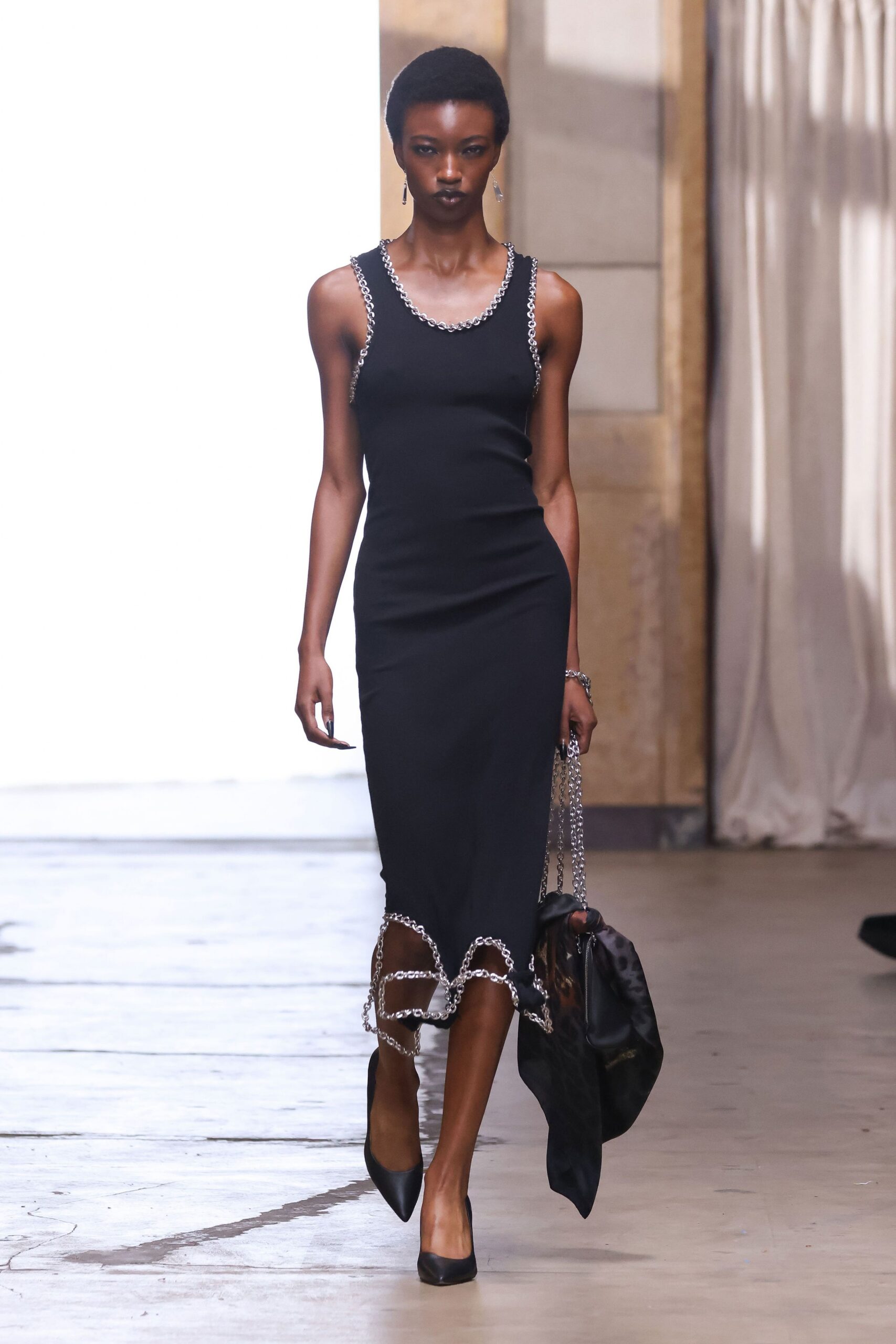 black chain-trim midi dress