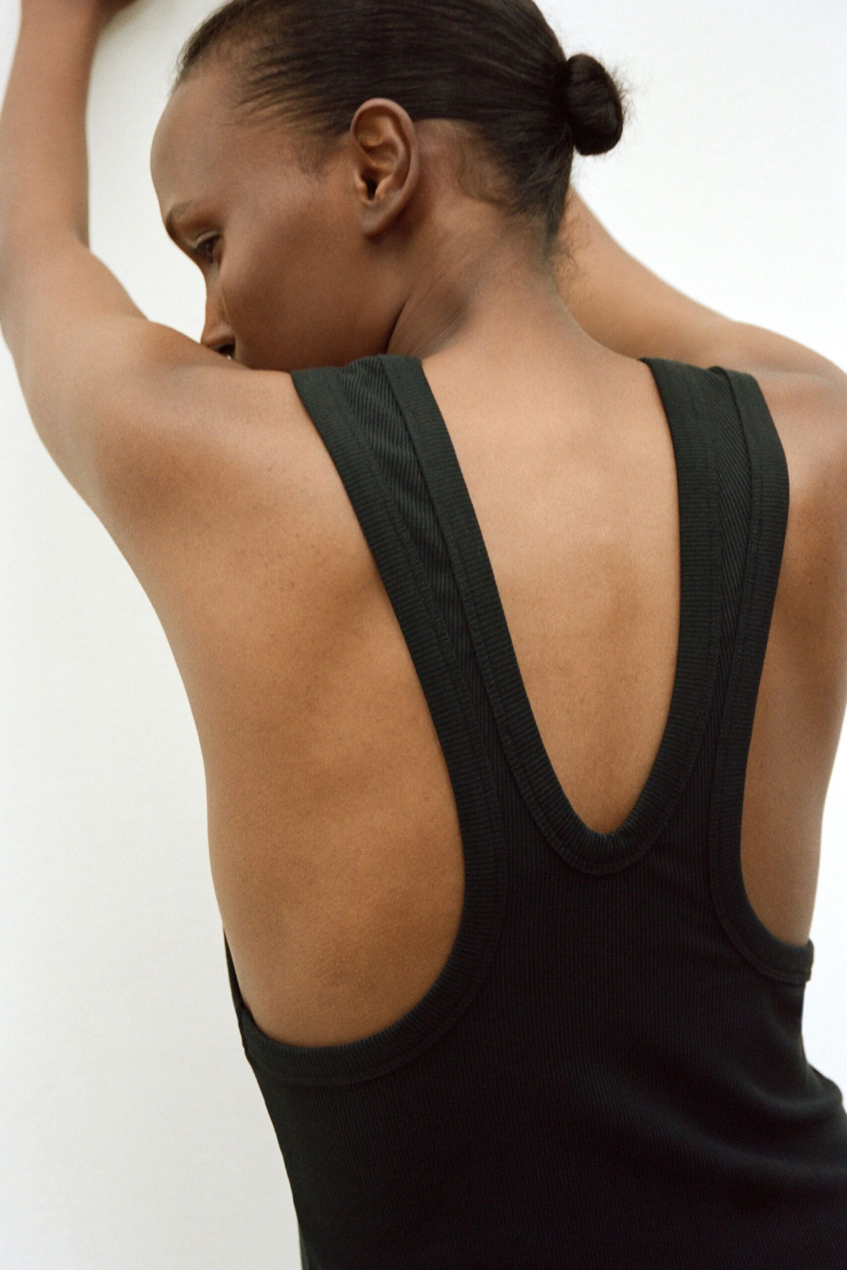black ribbed scoop-back dress