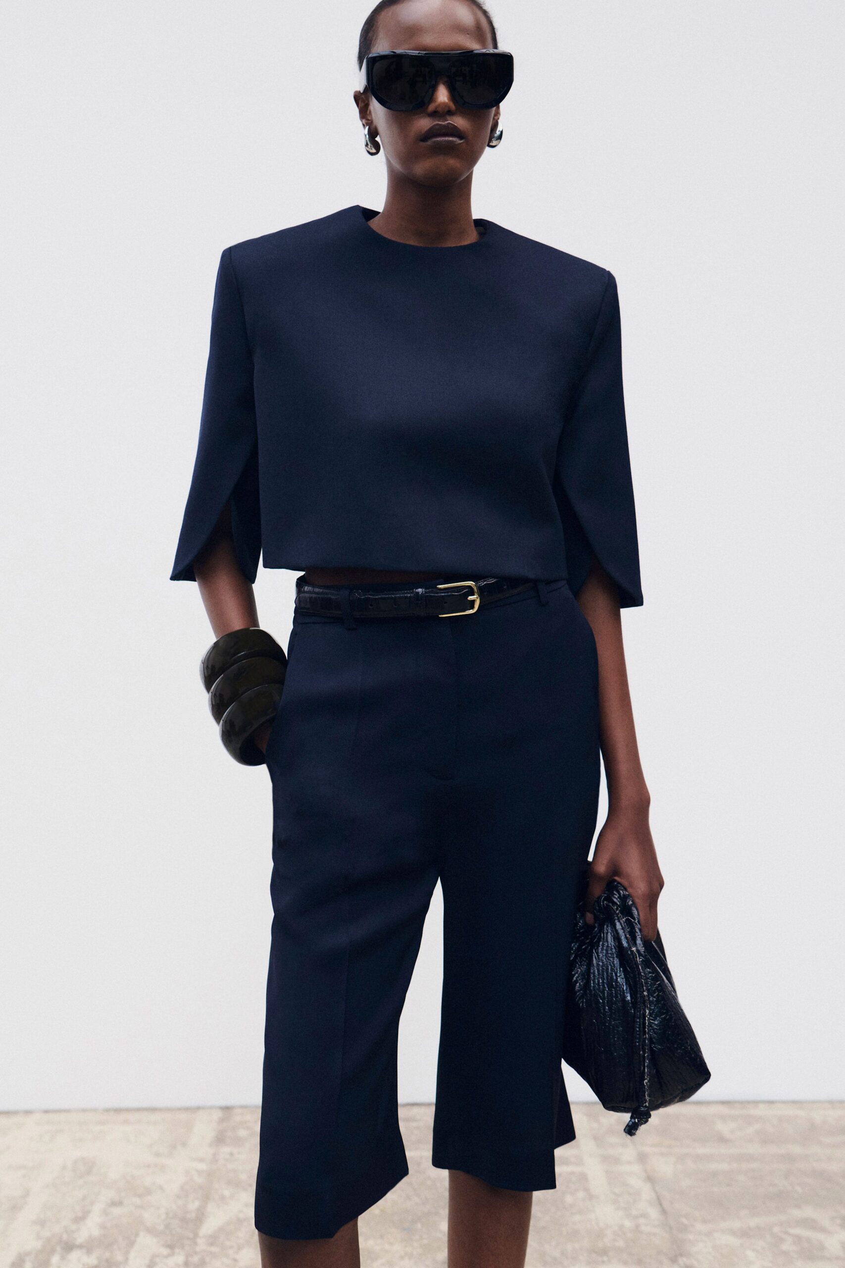 structured cropped cape-sleeve top