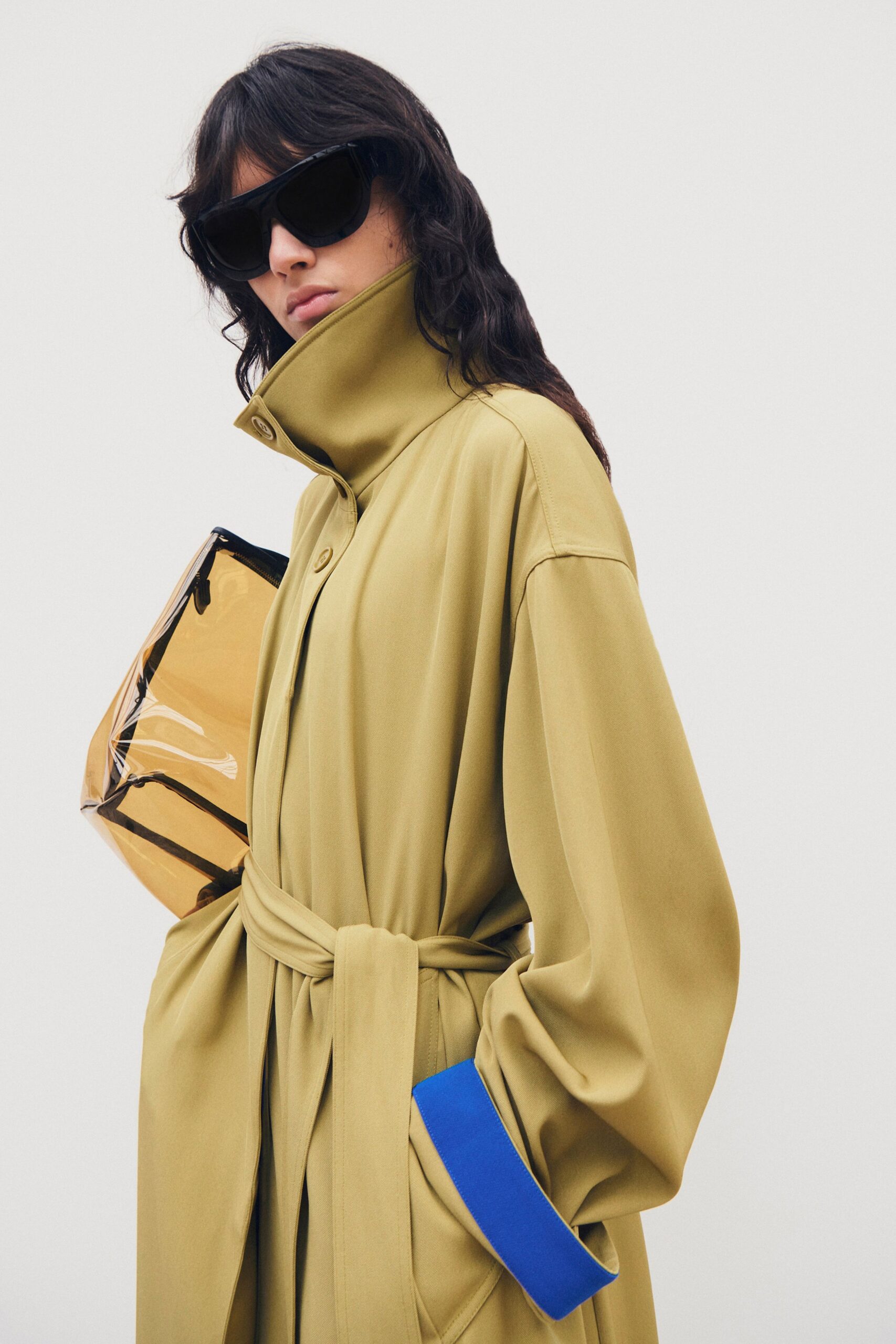 oversized belted high-collar coat
