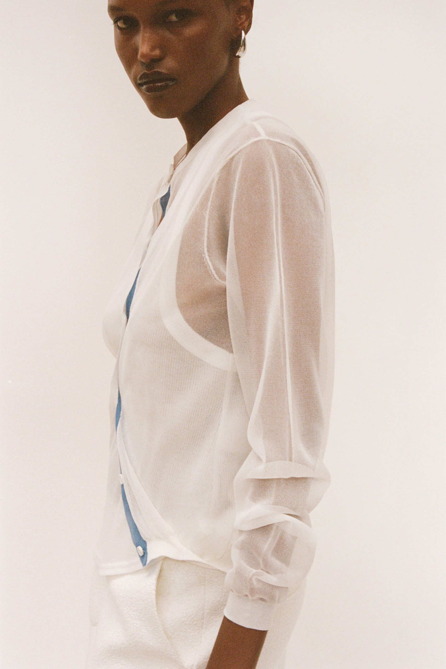 sheer white knit cardigan