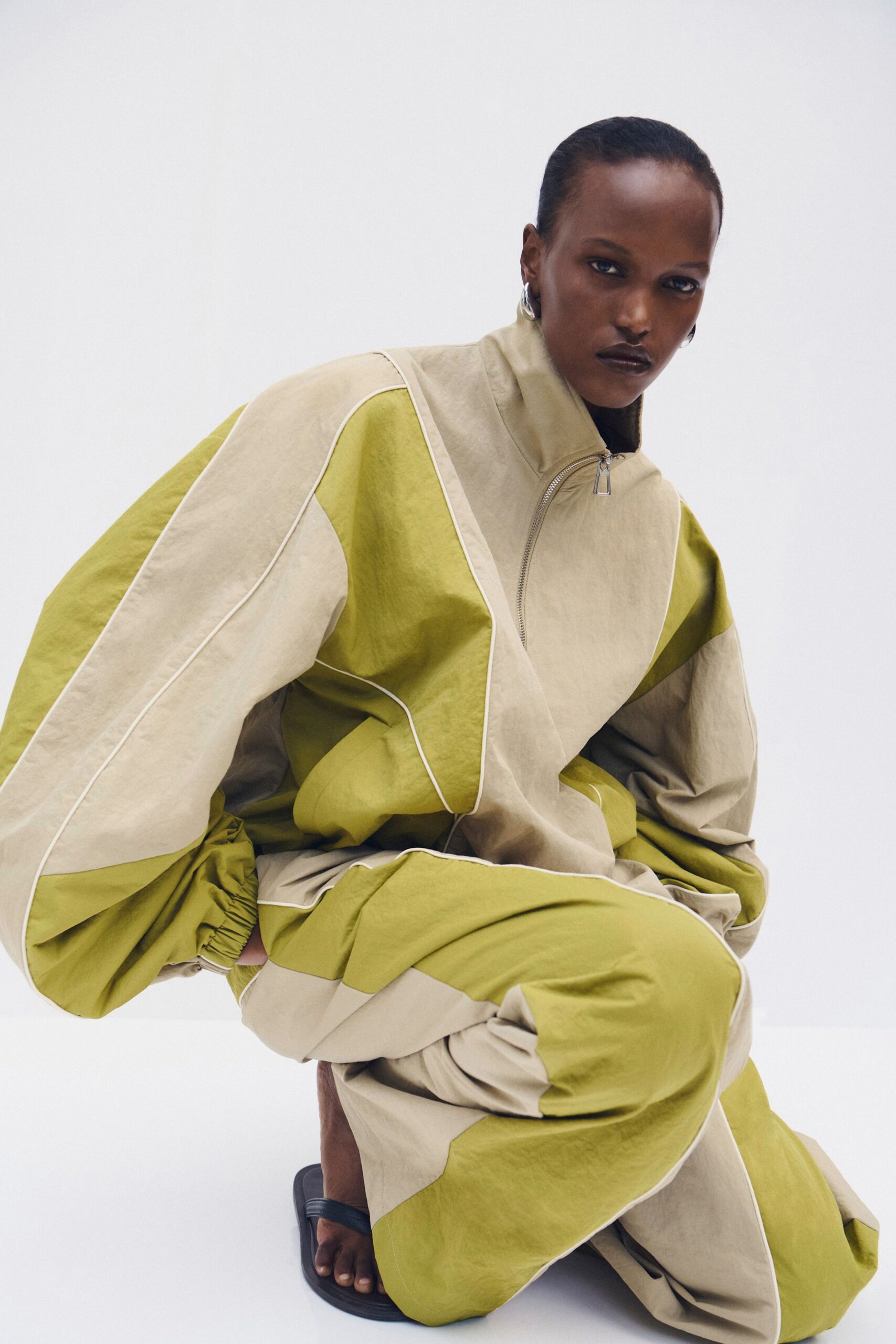 oversized color-block zip-front jumpsuit