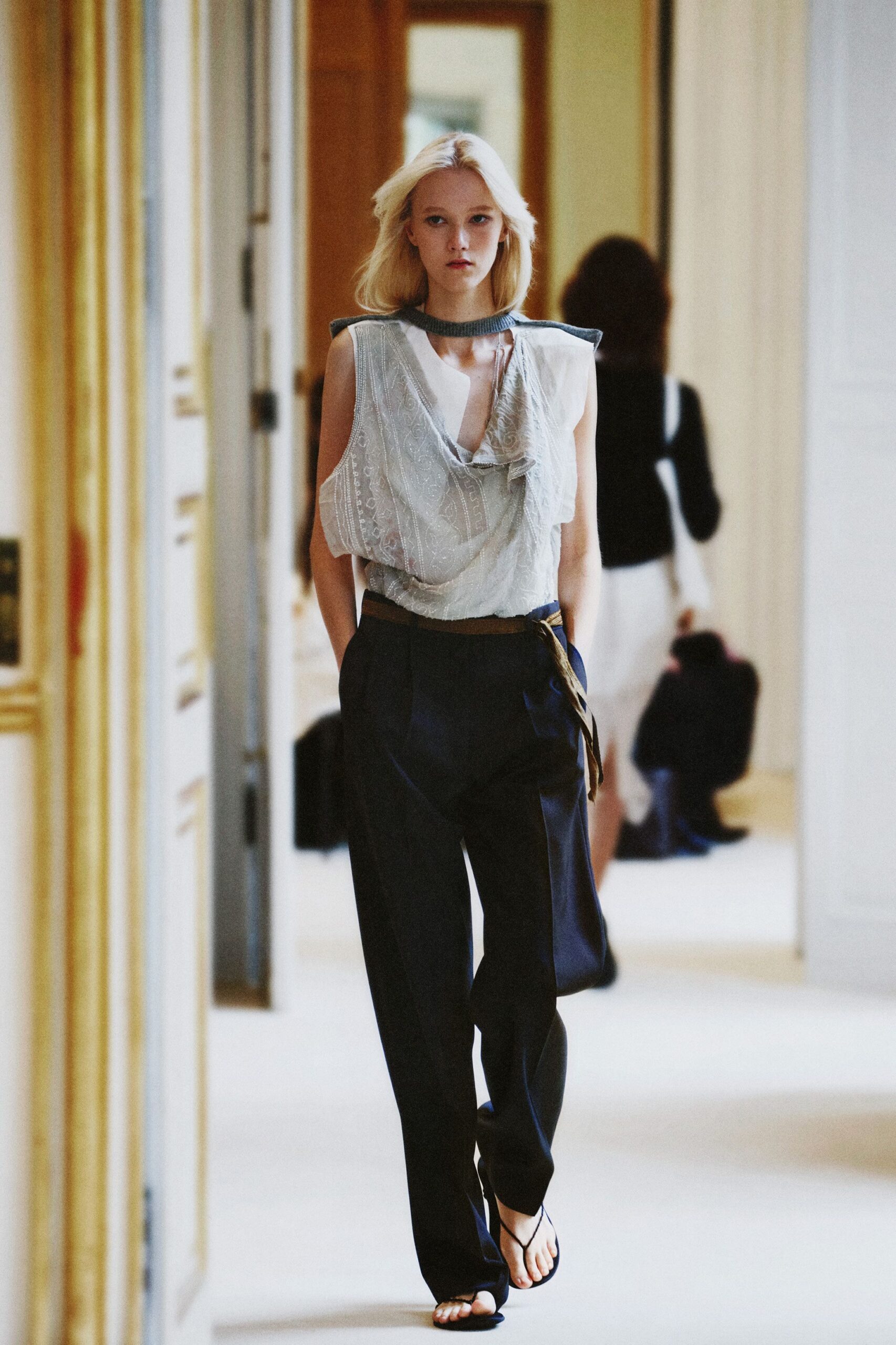 embroidered draped chiffon blouse