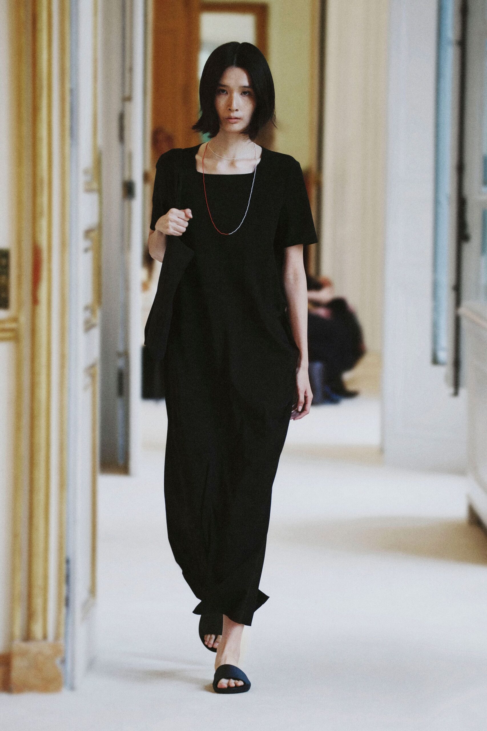 black square-neck maxi dress