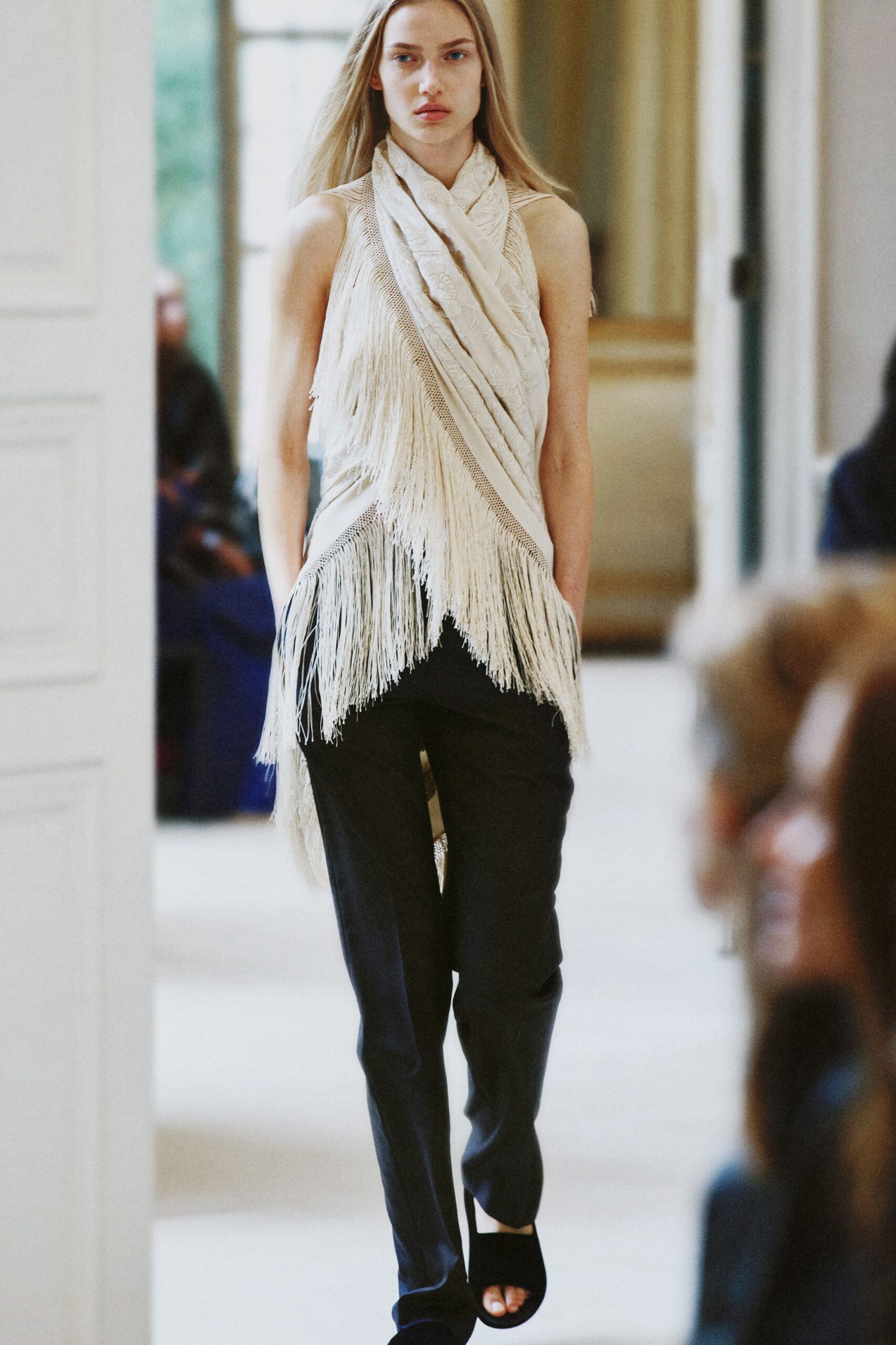 ivory fringed draped wrap top