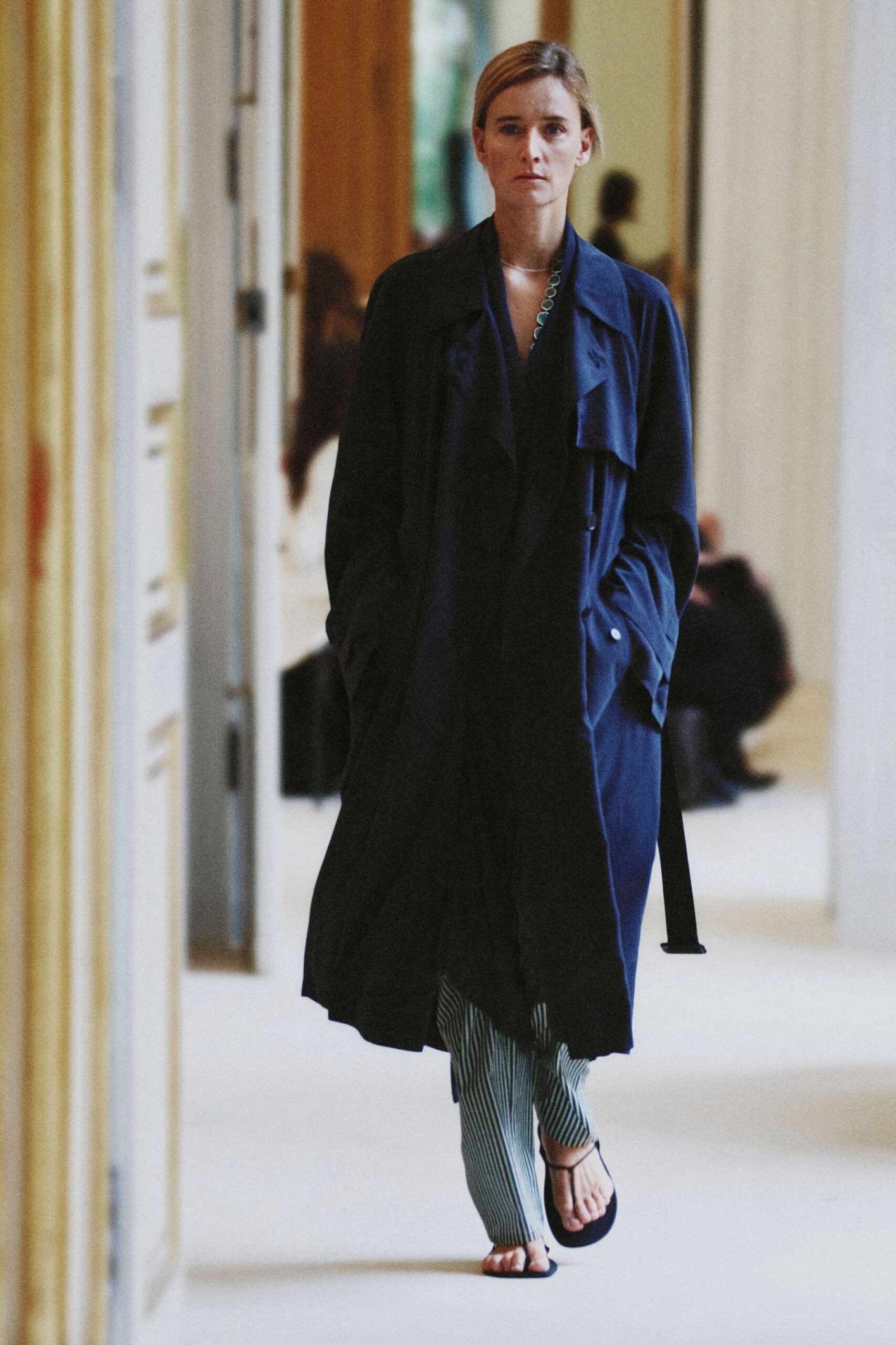 navy draped duster coat