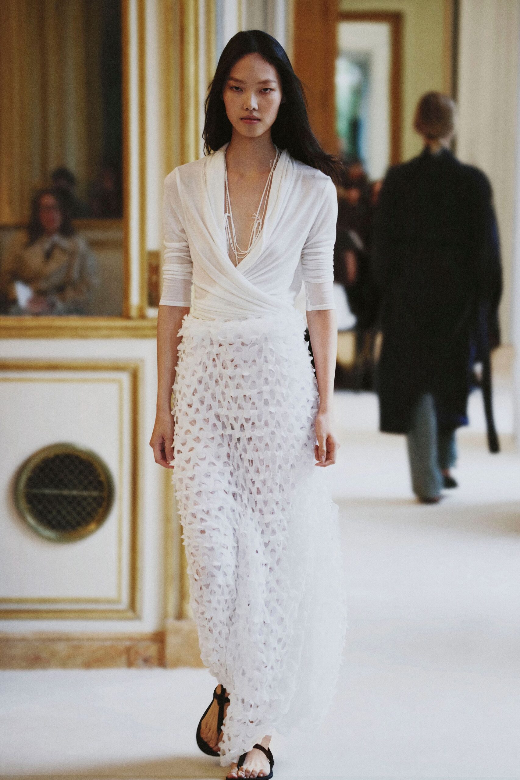 white wrap evening gown