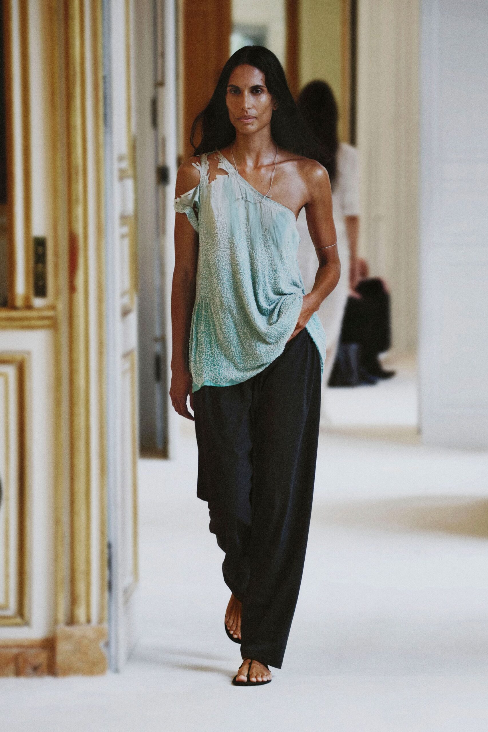 asymmetric draped one-shoulder top