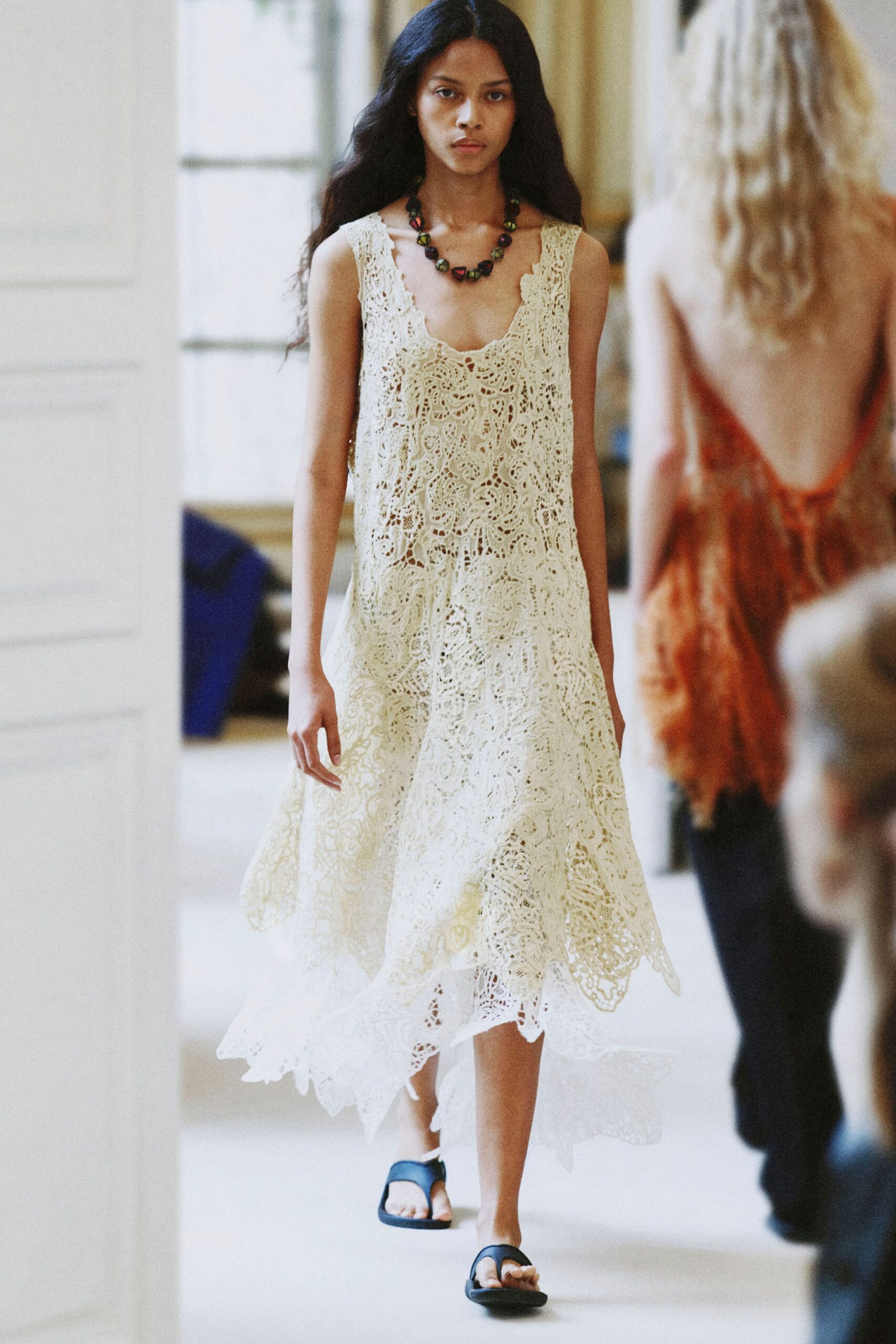 ivory crochet lace midi dress