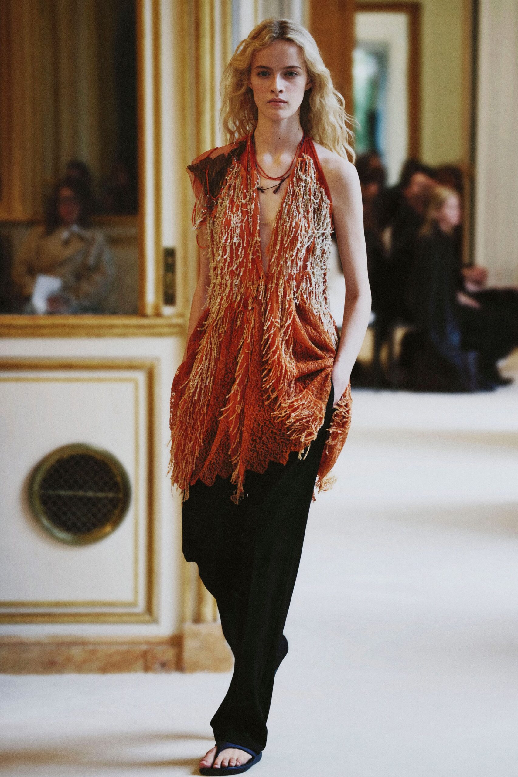 fringed halter animal-print top