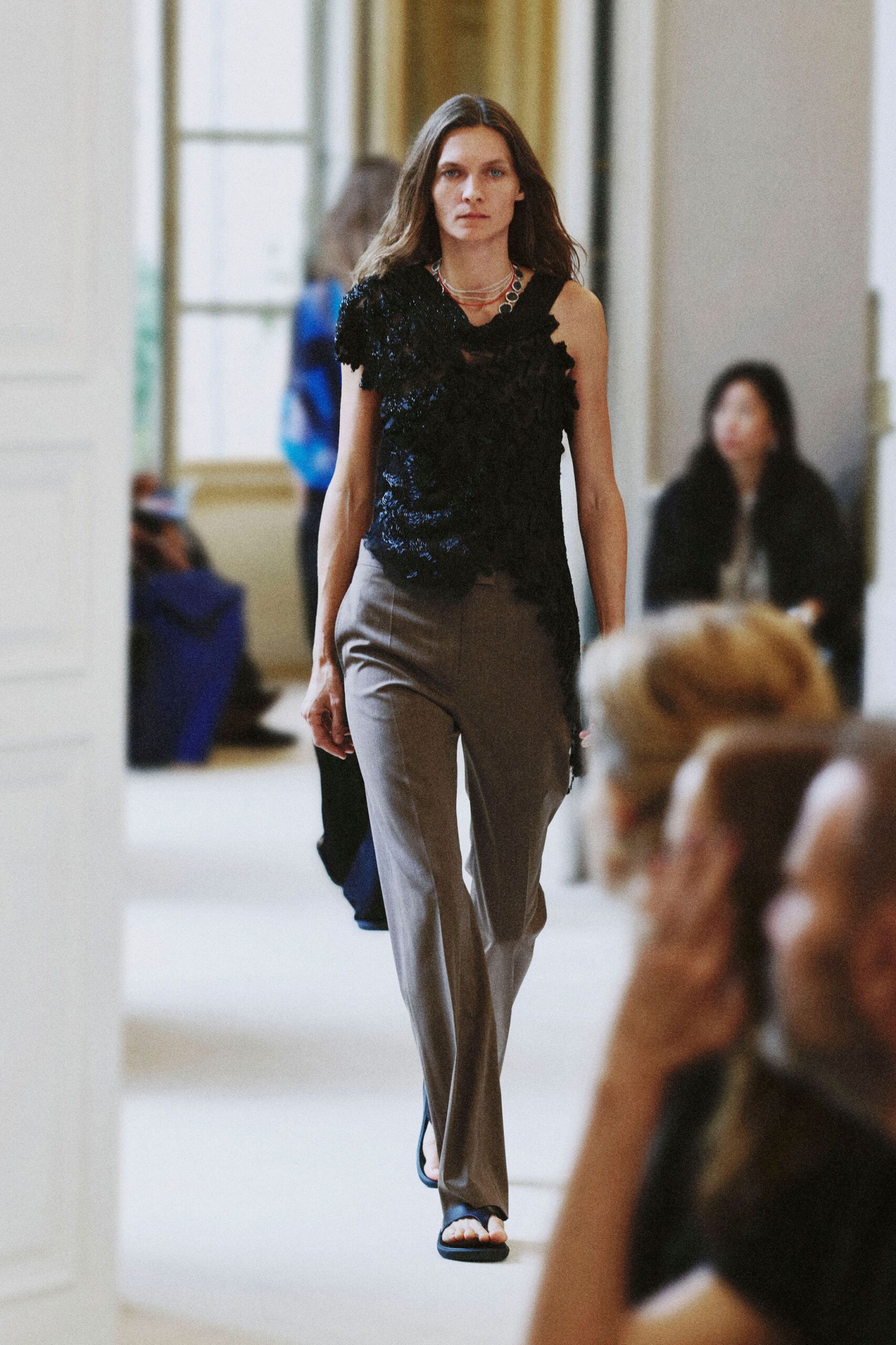 one-shoulder sequined ruffle top