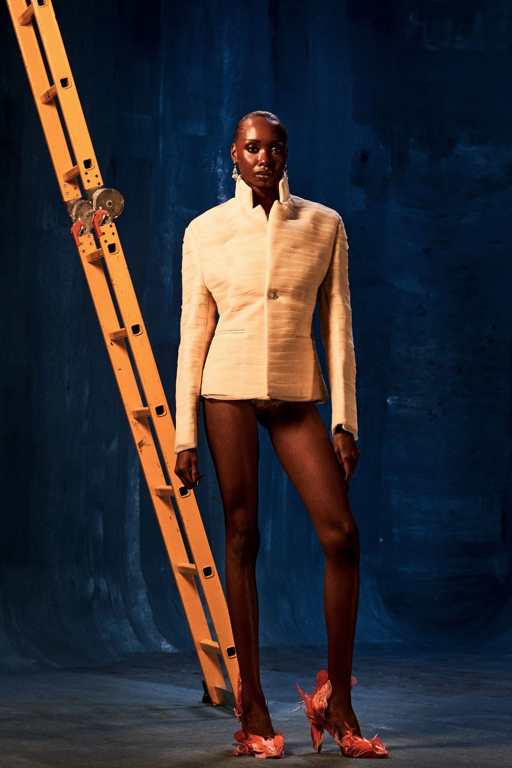 ivory long-sleeve high-neck structured panelled textured cropped jacket