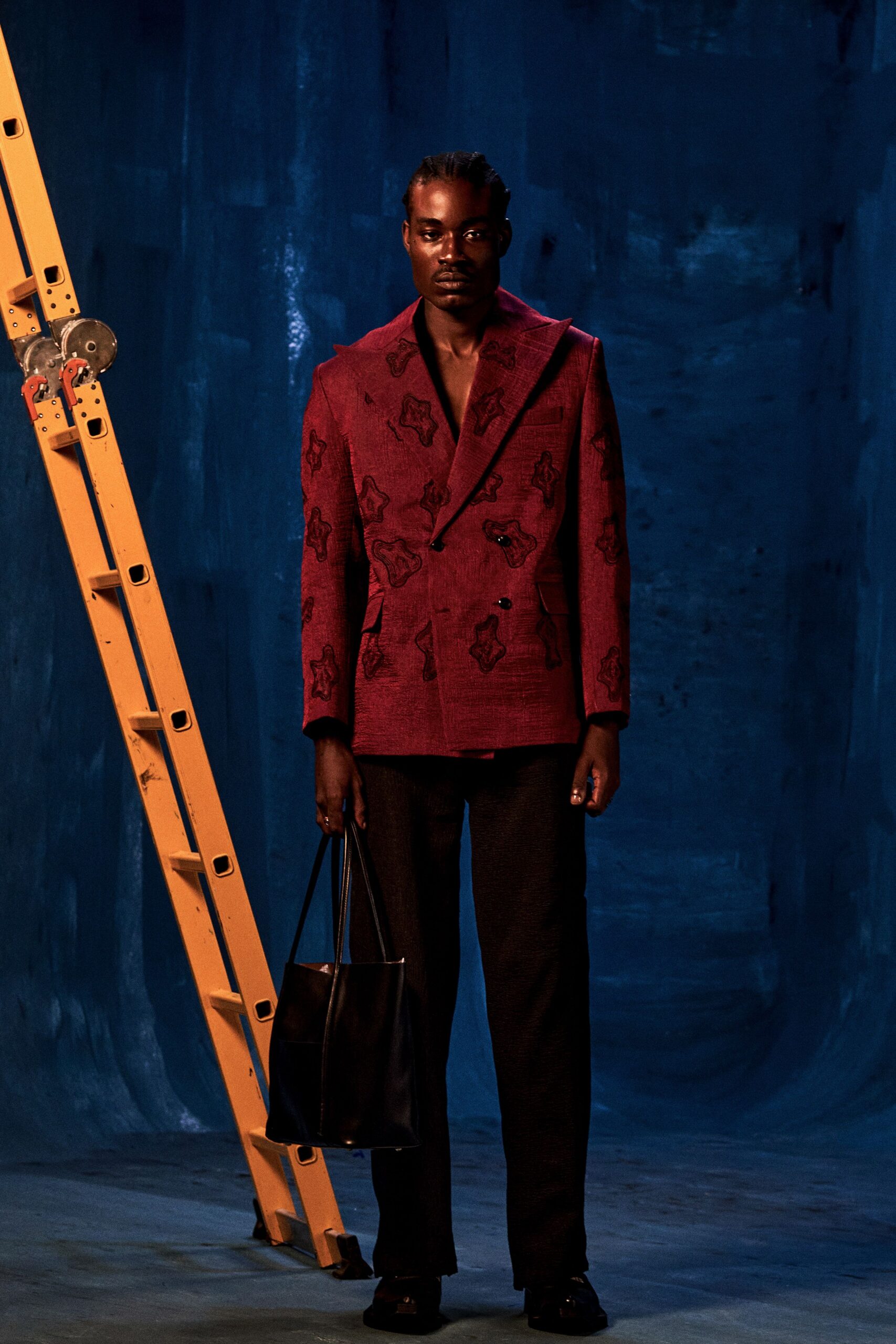 red abstract double-breasted blazer