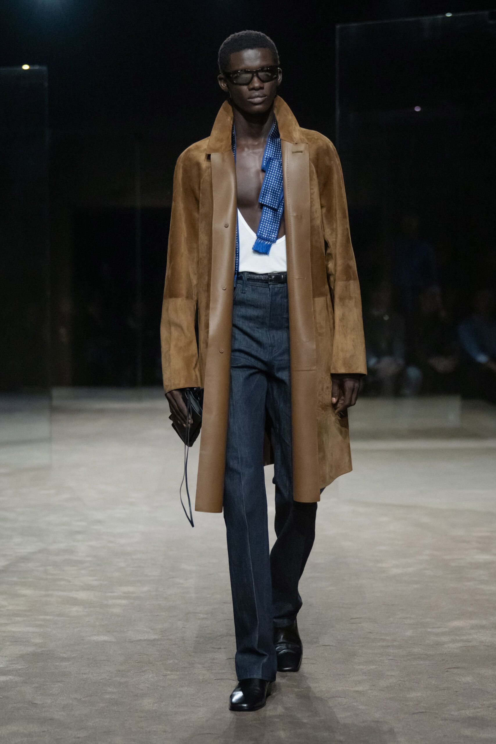 blue denim high-waisted straight-leg pants
