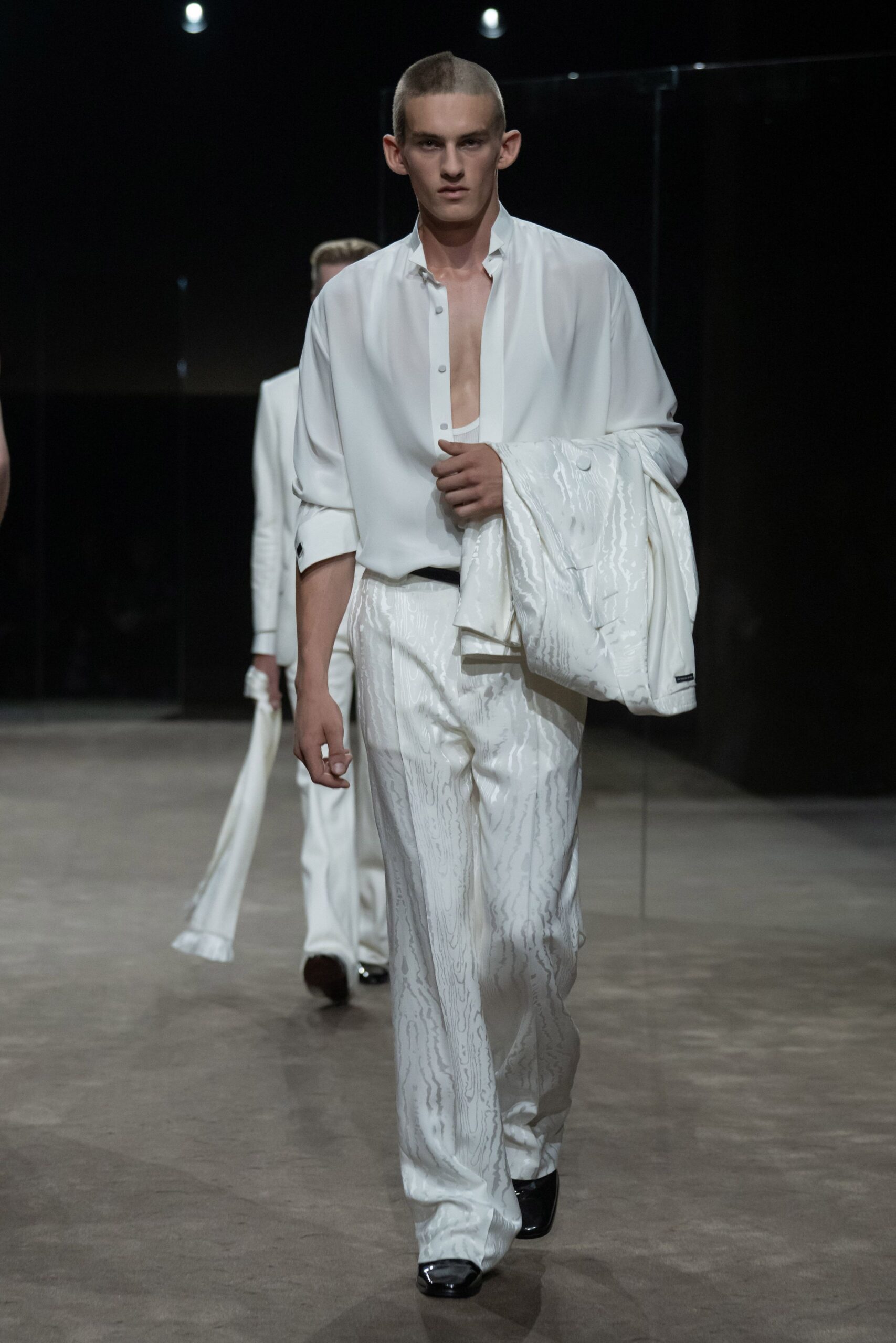 white satin printed wide-leg shiny flowing pants