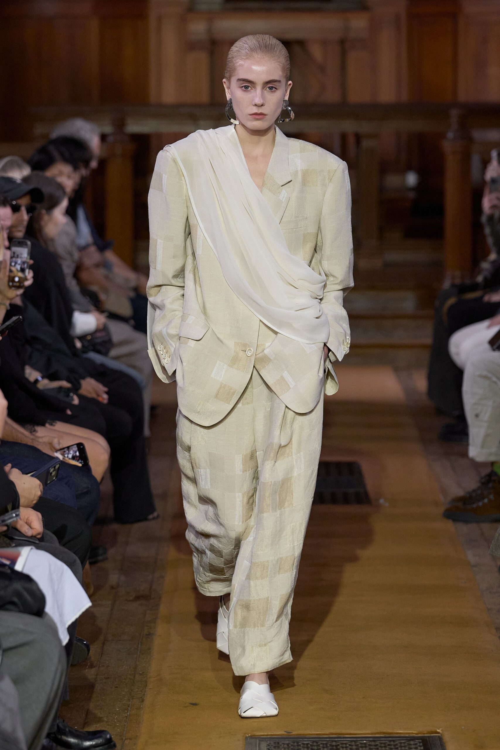 ivory relaxed checked wide-leg pants