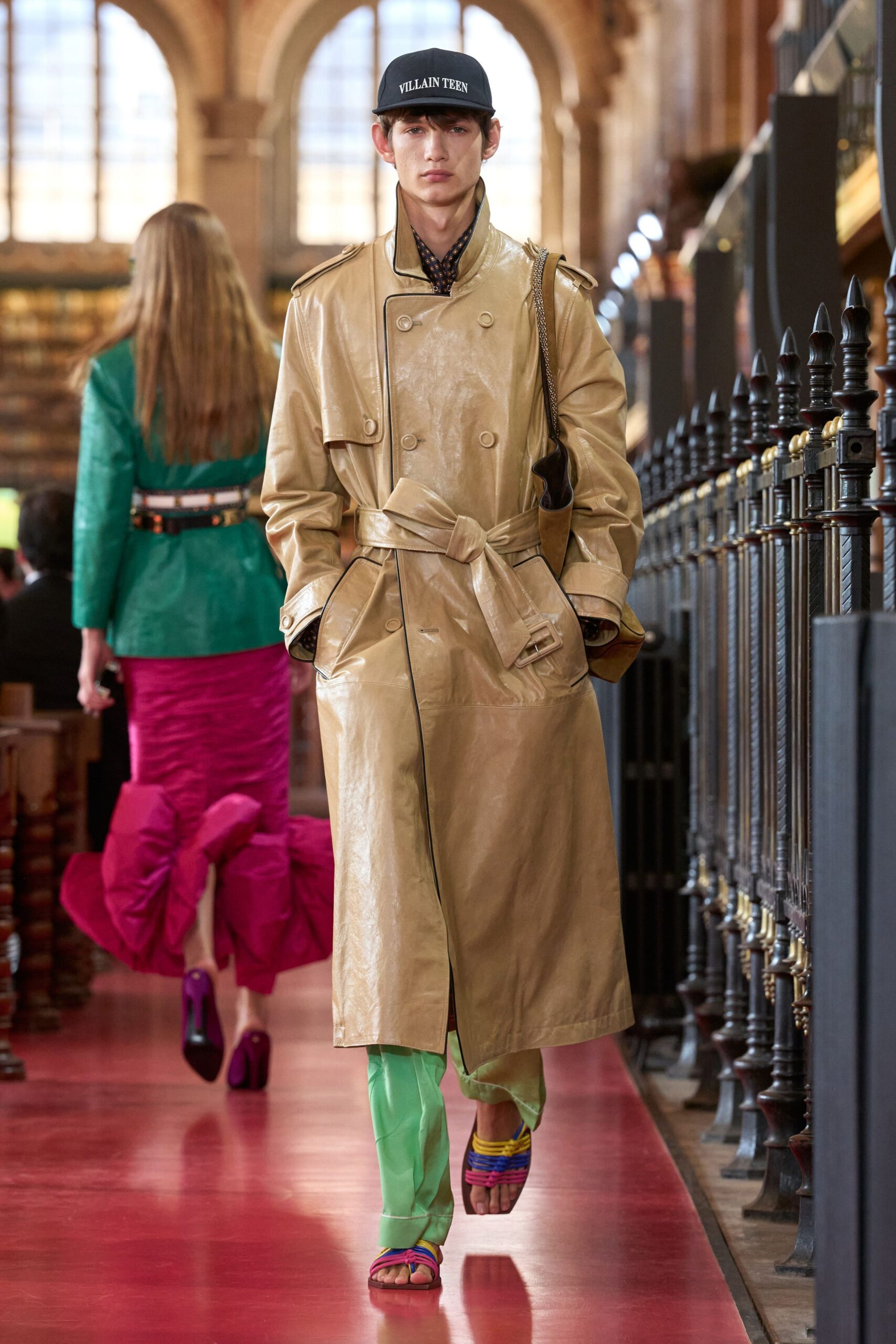 beige leather belted trench coat