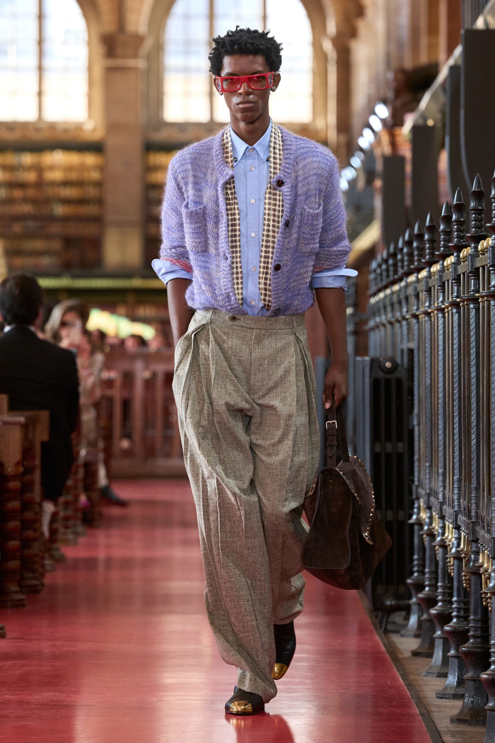 lavender knit long-sleeve v-neck relaxed buttoned pockets cardigan