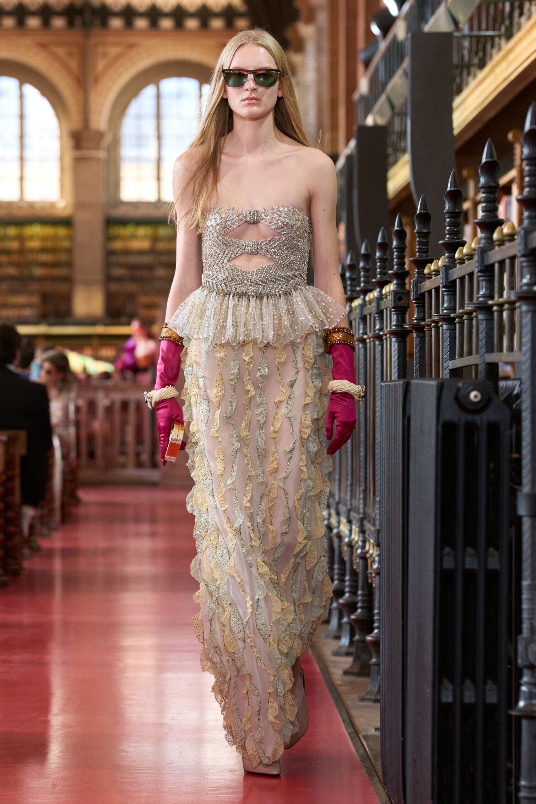 pink satin shiny gloves