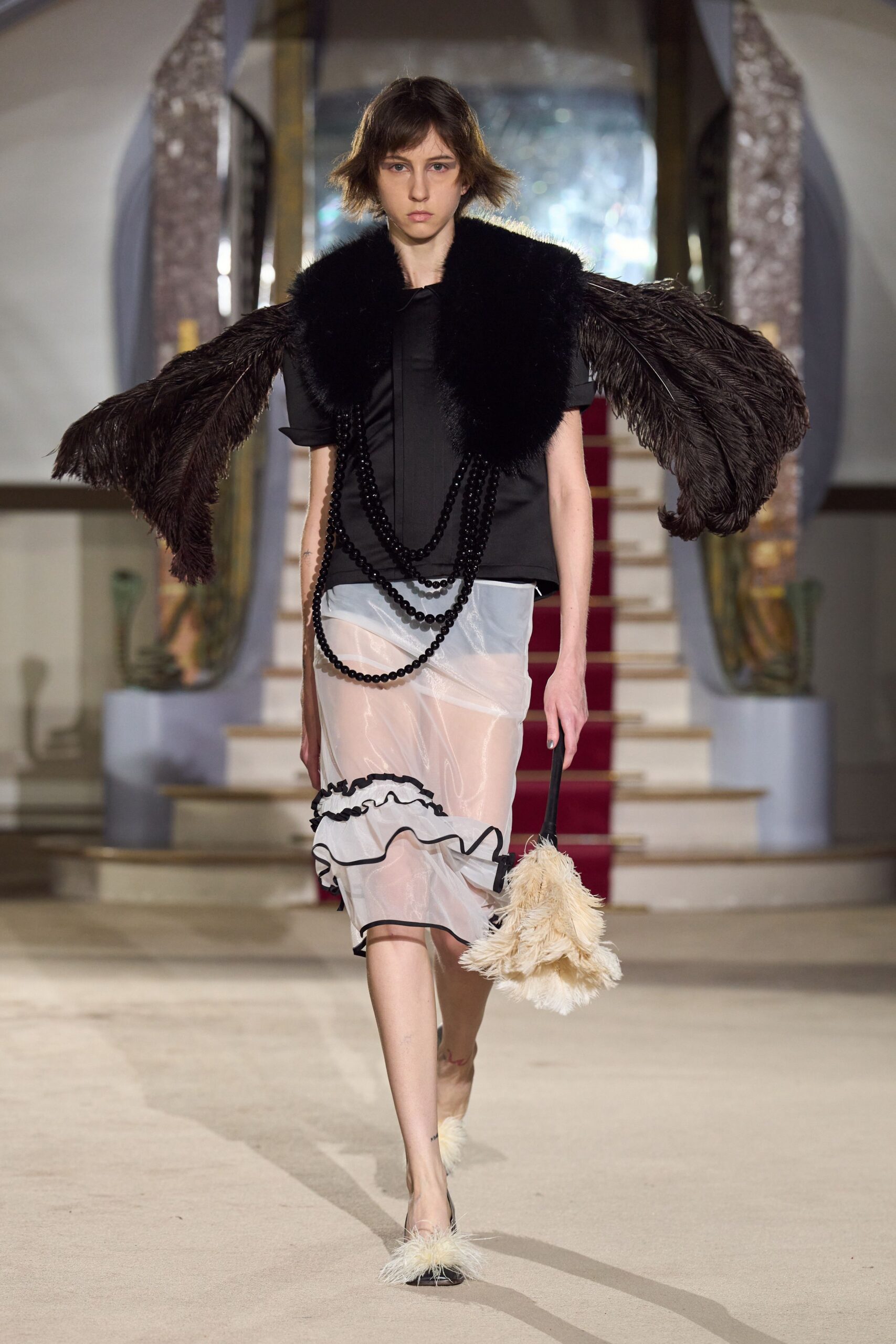 sheer ruffled organza midi skirt