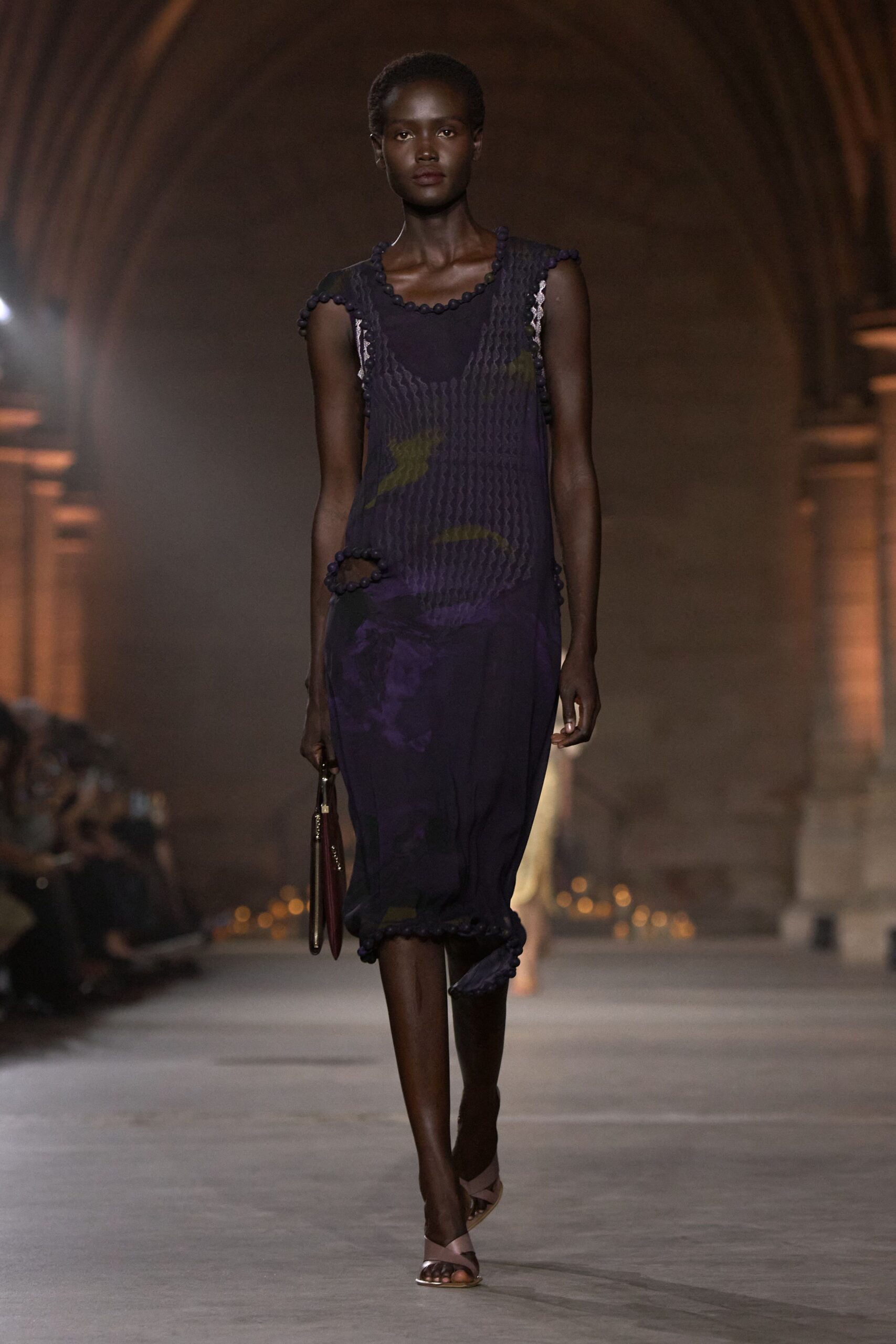 sheer beaded-trim midi dress