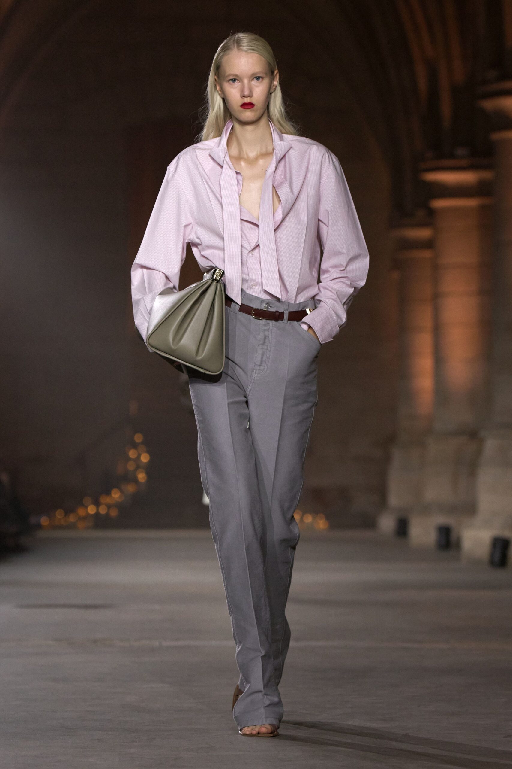 pink tie-neck oversized shirt