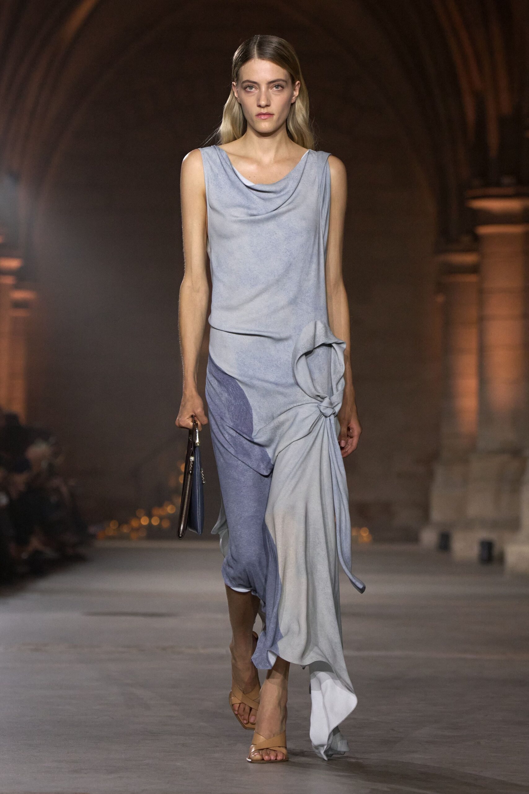 asymmetric draped knot-front maxi dress